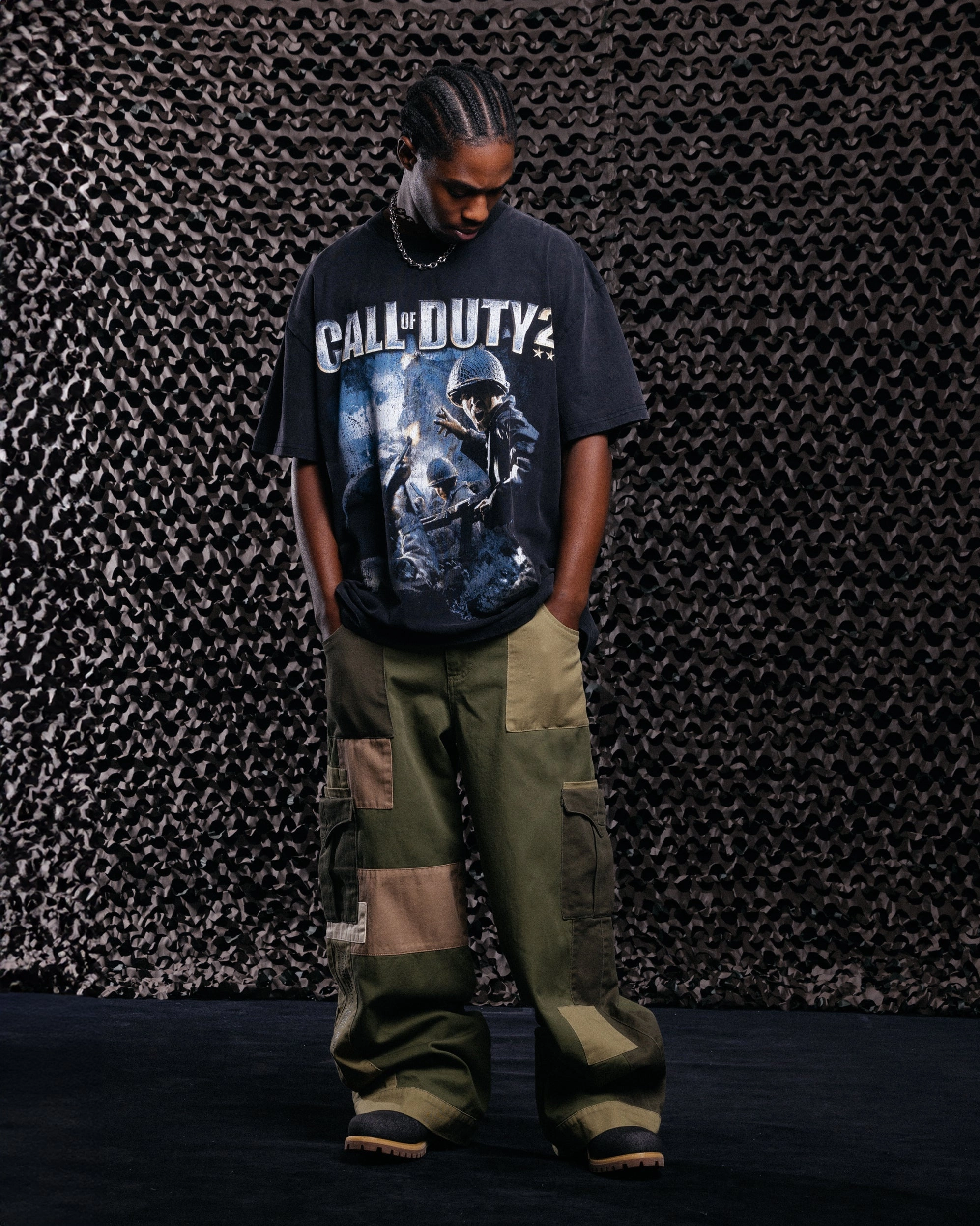 Casual and cool Classic Comfort Style Goat Crew X Call Of Duty Call Of Duty 2 Vintage T-Shirt Black Acidwash
