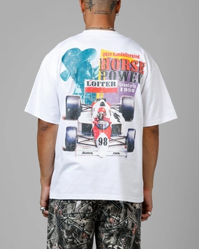Loiter Horse Power Vintage Drop T-Shirt White Ultra Soft Texture