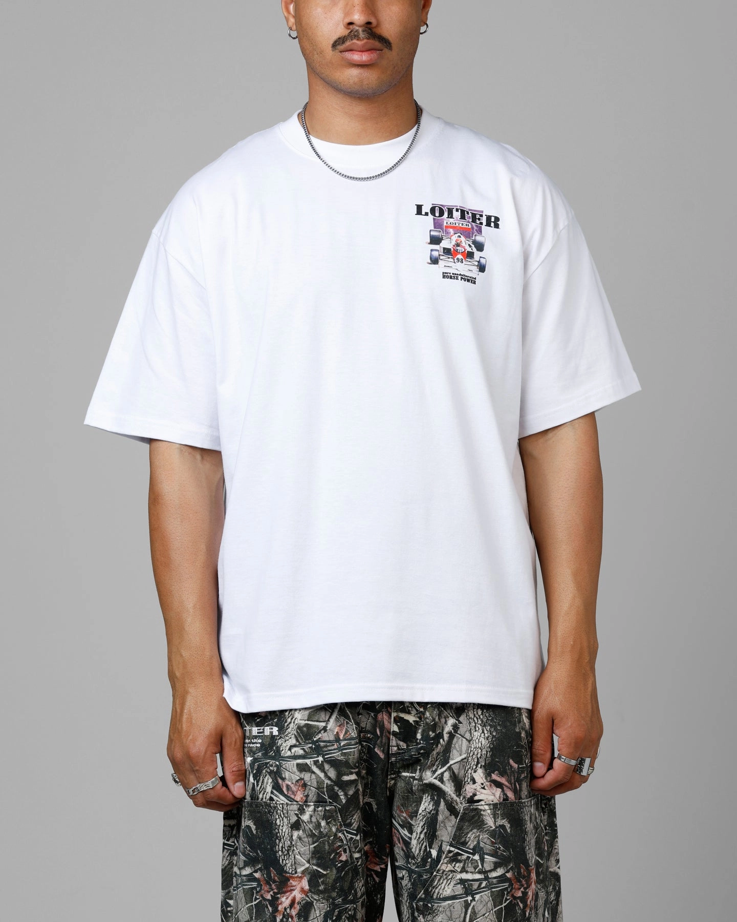 Loiter Horse Power Vintage Drop T-Shirt White Easygoing Wear