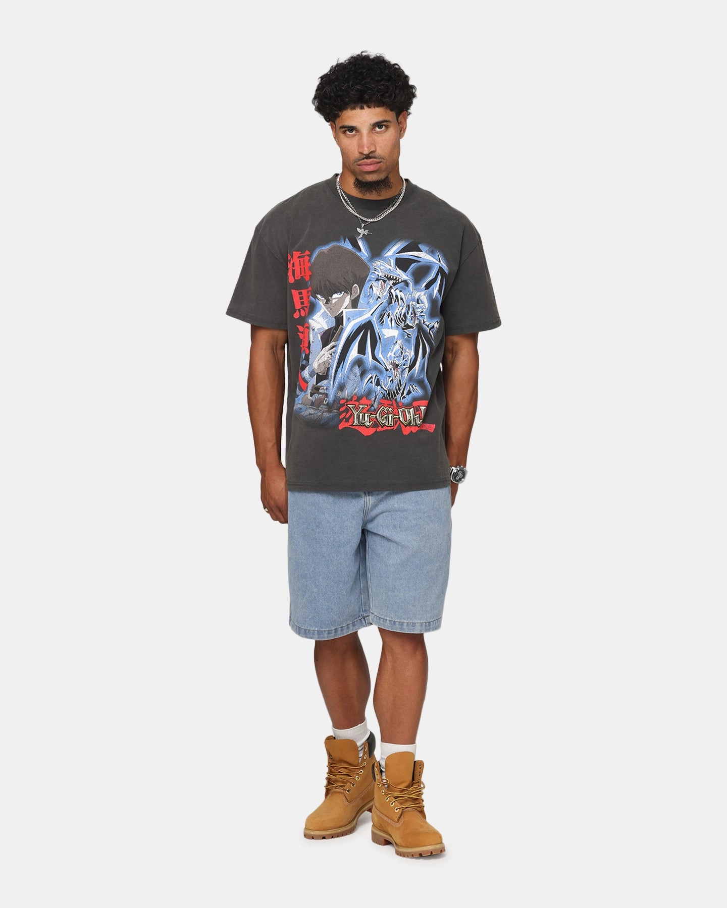 Goat Crew X Yu-Gi-Oh! Kaiba Blue Eyes Heavy T-Shirt Black Wash Chic Casual Wear