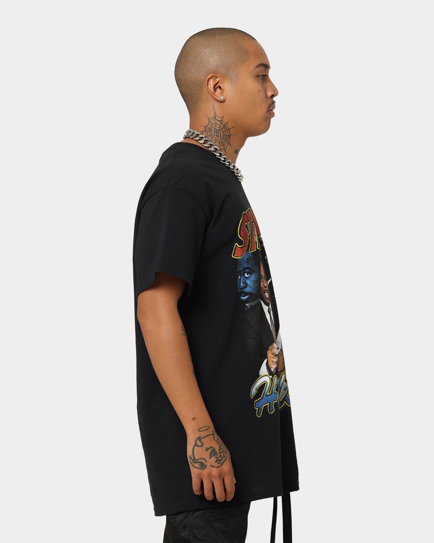 Raw Edge Hem Fashionable Fit American Thrift X The Office Stanley Hudson Vintage T-Shirt Black