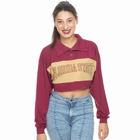 Seasonal Staple ZooZatz Women's Florida State Long Sleeve Rugby Crop - Garnet/Gold