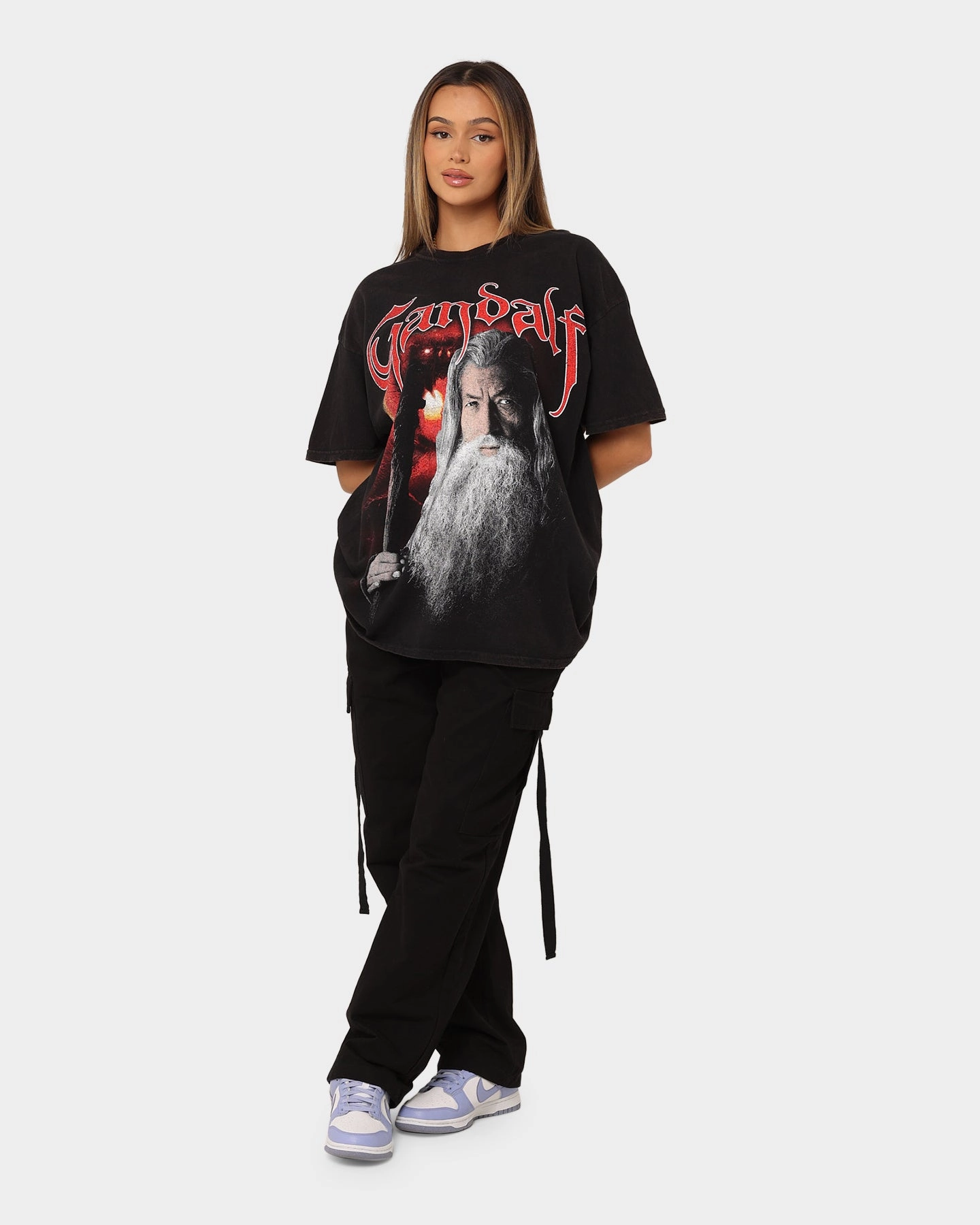 American Thrift X The Lord Of The Rings Gandalf Vintage T-Shirt Black Wash Stone Wash Process sports activity