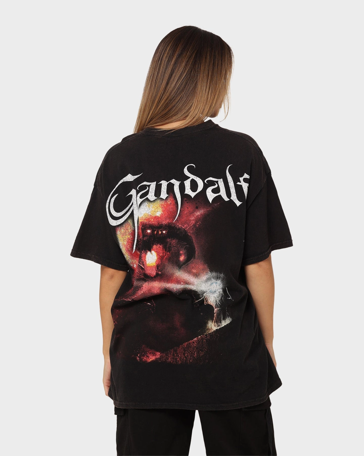 American Thrift X The Lord Of The Rings Gandalf Vintage T-Shirt Black Wash Street Outfit Anti Odor Treatment