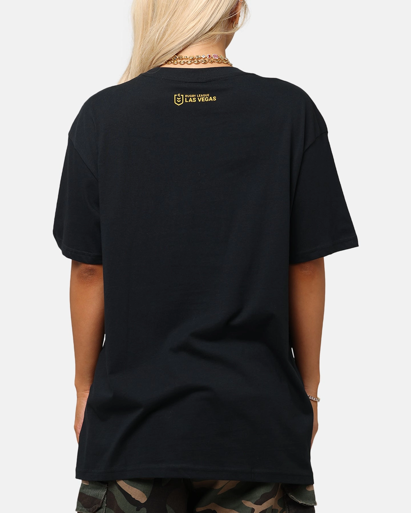 Friction Free Inner Lining Cozy Design Bleacher Athletic NRL 2025 Las Vegas Round T-Shirt Black