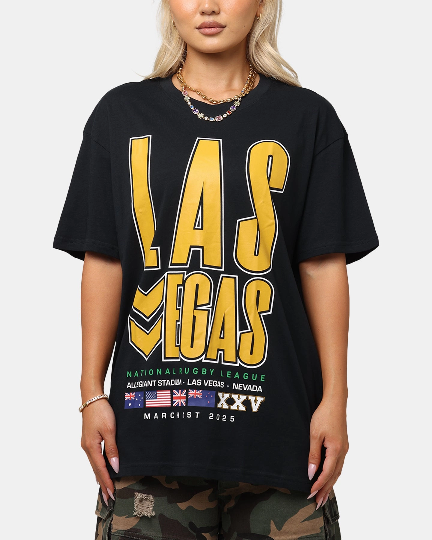 Bleacher Athletic NRL 2025 Las Vegas Round T-Shirt Black Fashion Top Smart Design