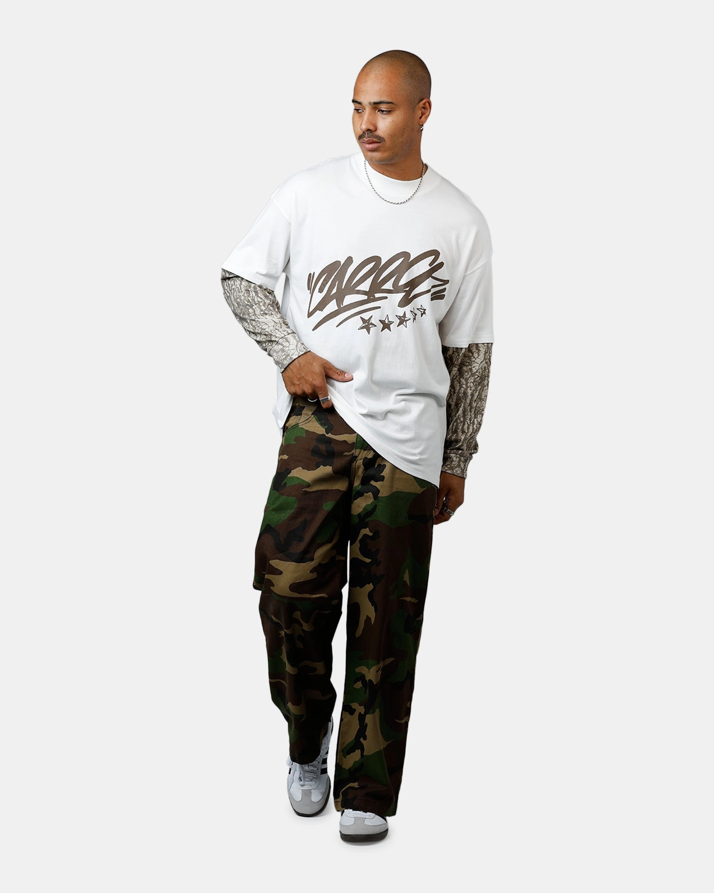 Carre Graffiti Layered Long Sleeve T-Shirt Off White Heathered Texture