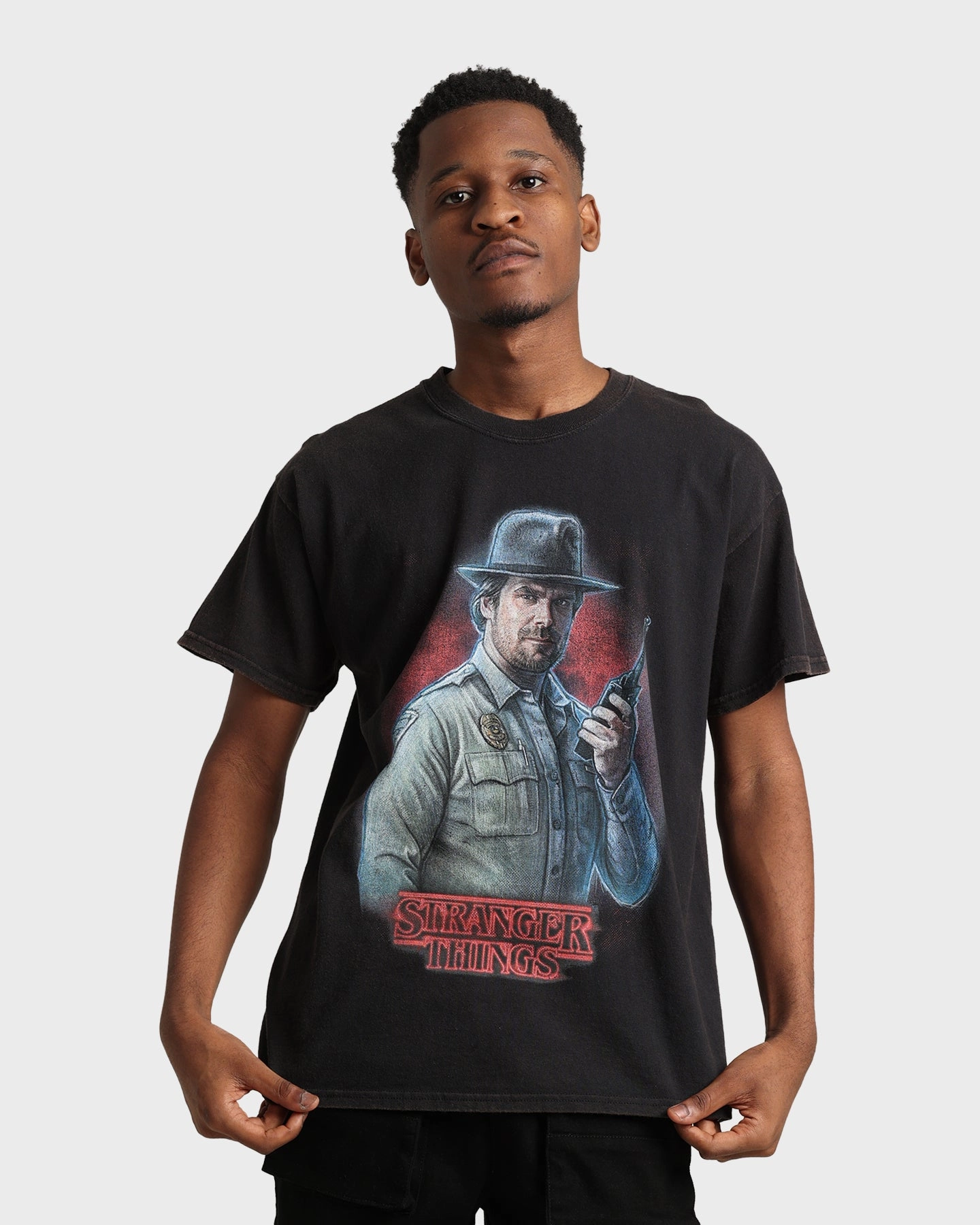 Relaxing Fit Goat Crew X Stranger Things Chief Hopper Vintage T-Shirt Black Wash
