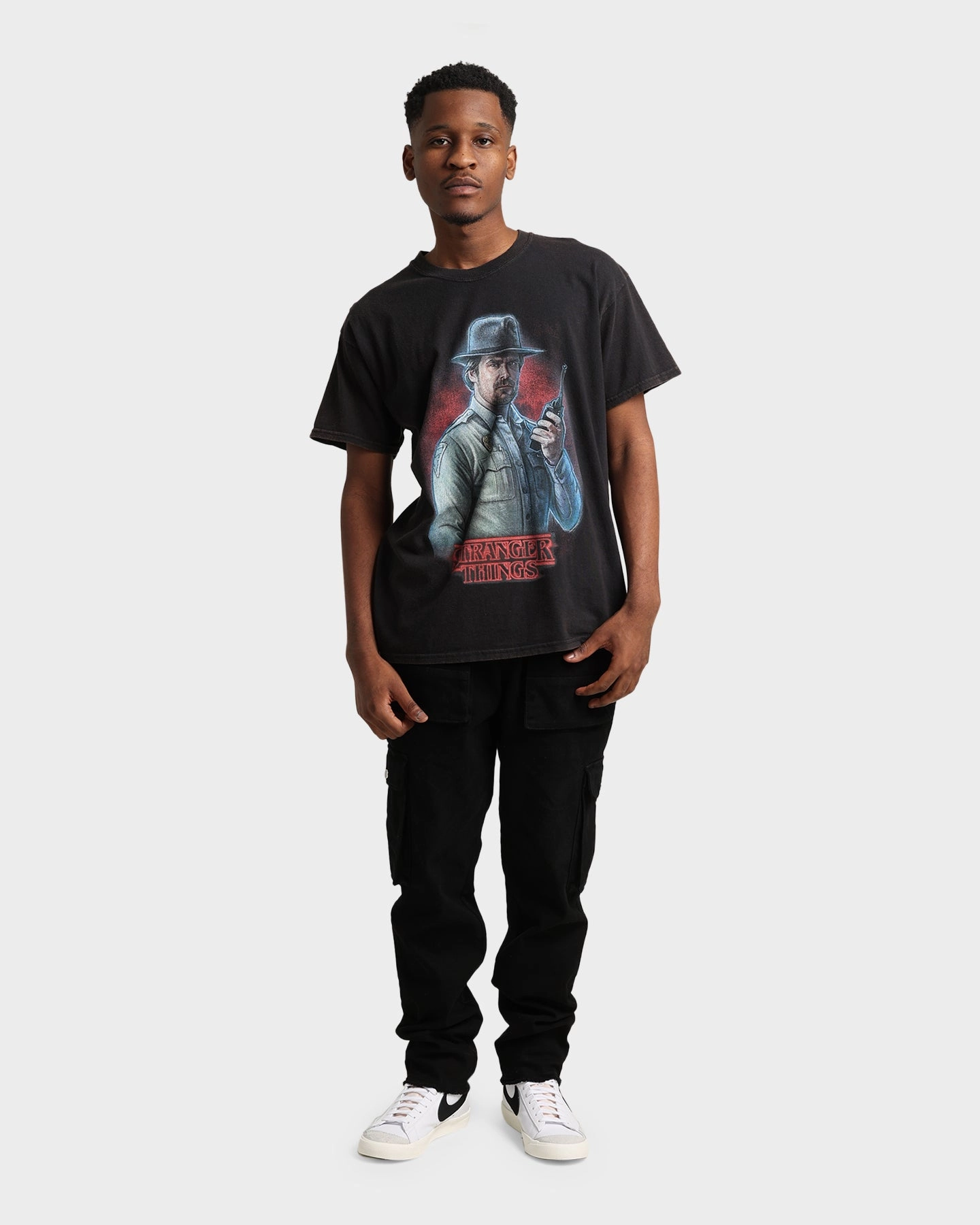 Gym workout AntiStaticFinish Goat Crew X Stranger Things Chief Hopper Vintage T-Shirt Black Wash