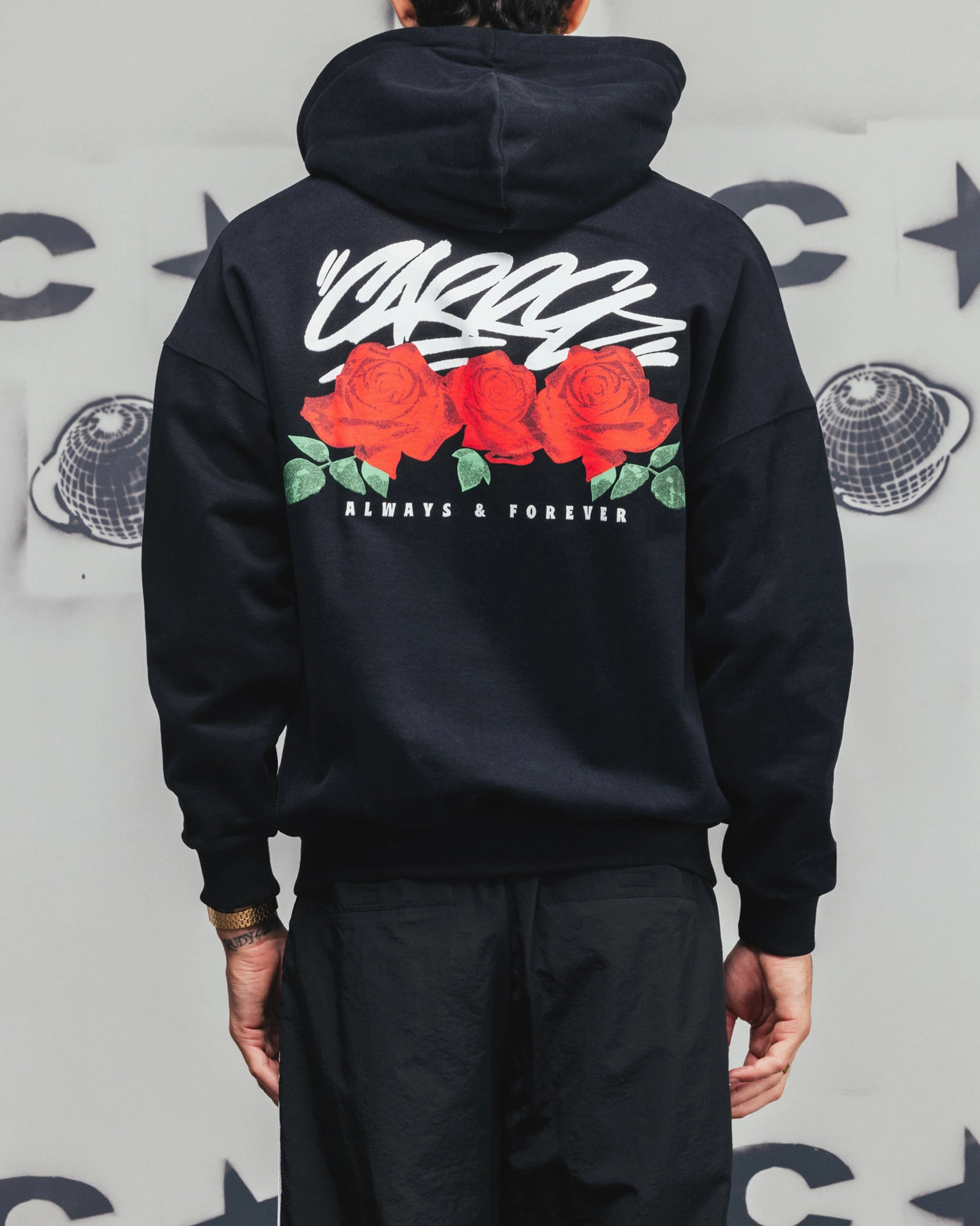 elastic waistband Multi Pocket Style Carre Always & Forever Zip Hoodie Black