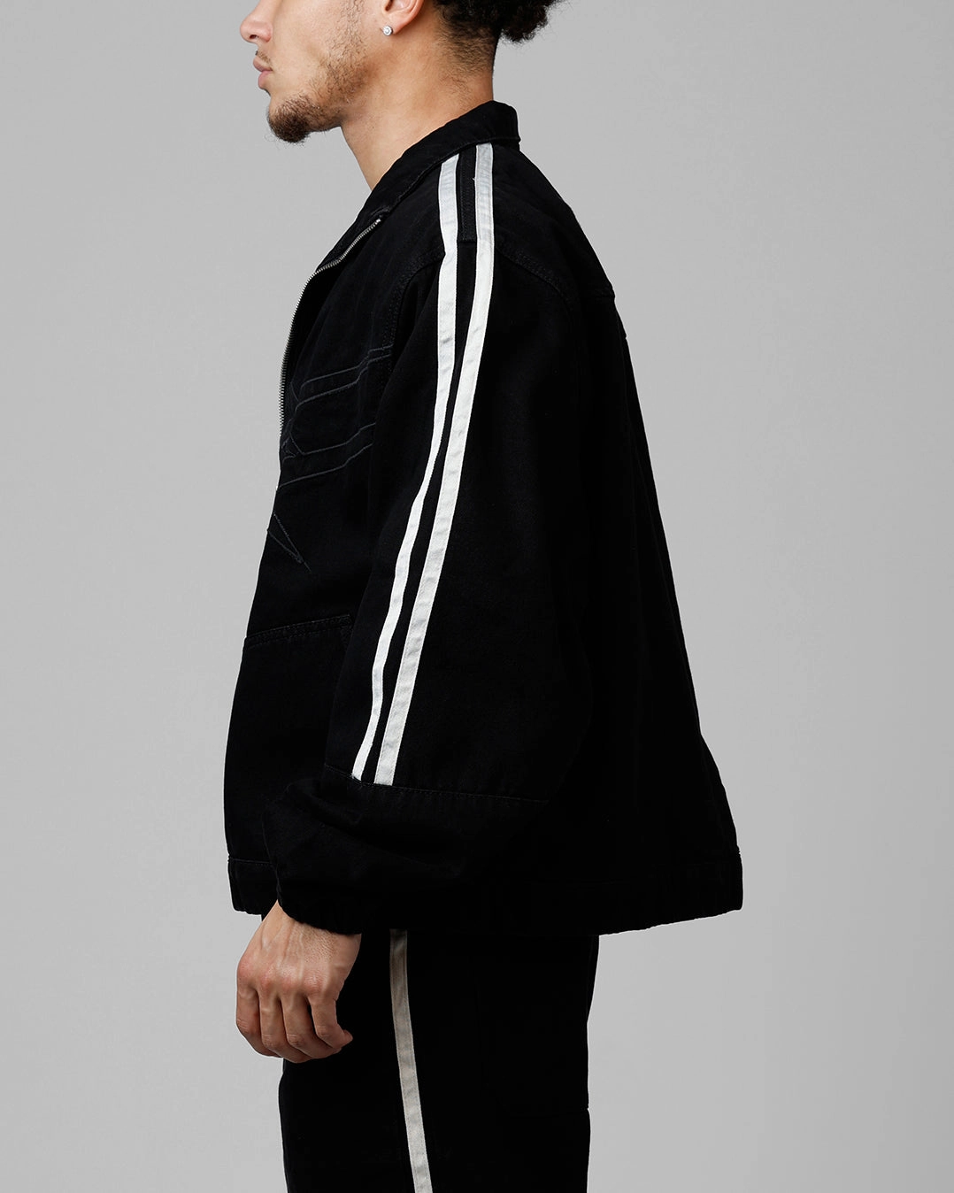 Loiter Track Star Denim Jacket Black Front Pockets
