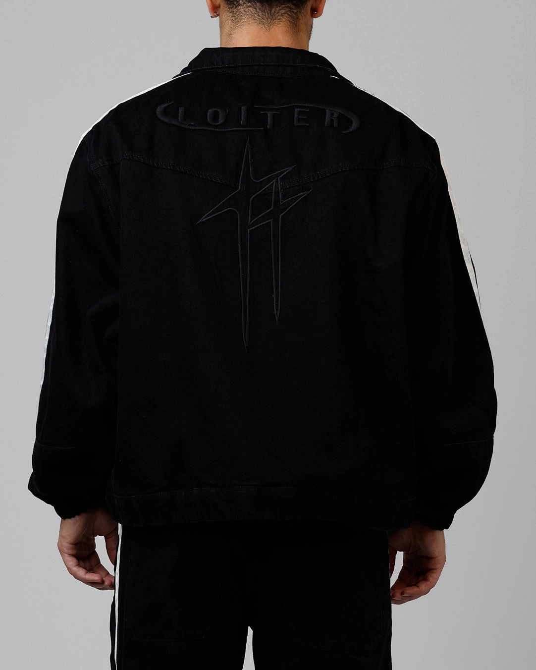 Loiter Track Star Denim Jacket Black Lightweight Warmth