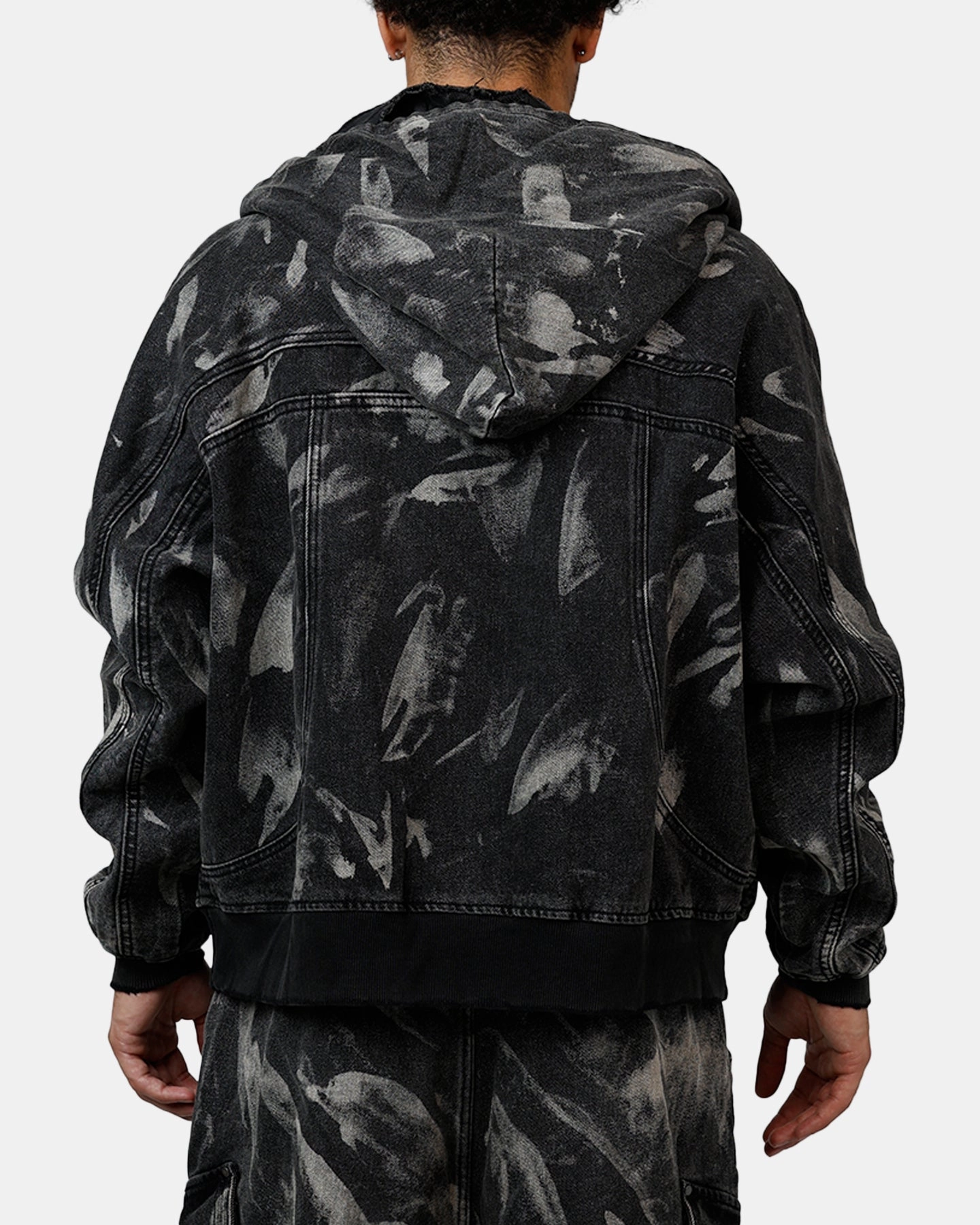 MNML Double Denim Hood Bomb Jacket Black vacation Position