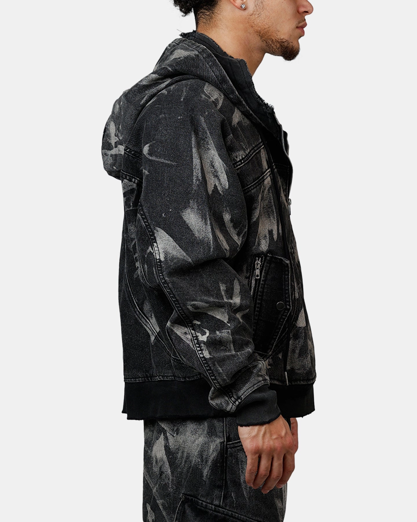 MNML Double Denim Hood Bomb Jacket Black Minimal Utility