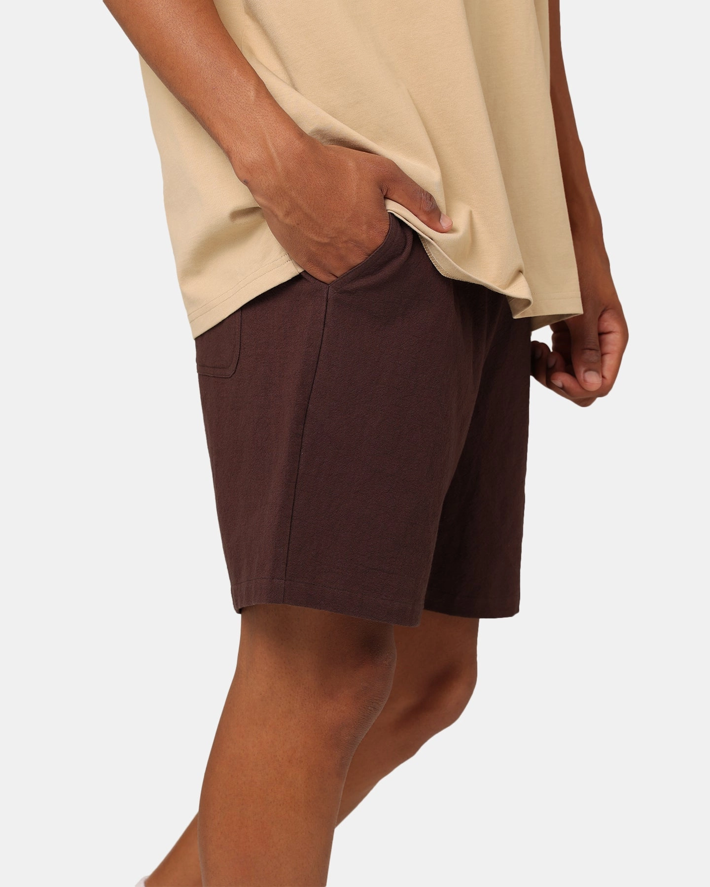 Vegan Leather Anti - odor Carre Luxe Linen Shorts Brown