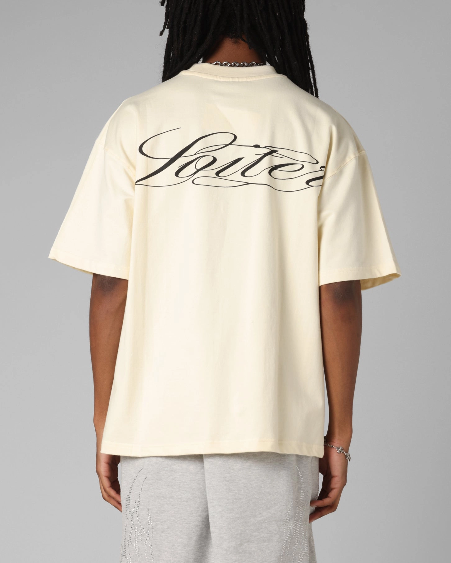 Loiter Script Boxy T-Shirt Off White Midweight Knit