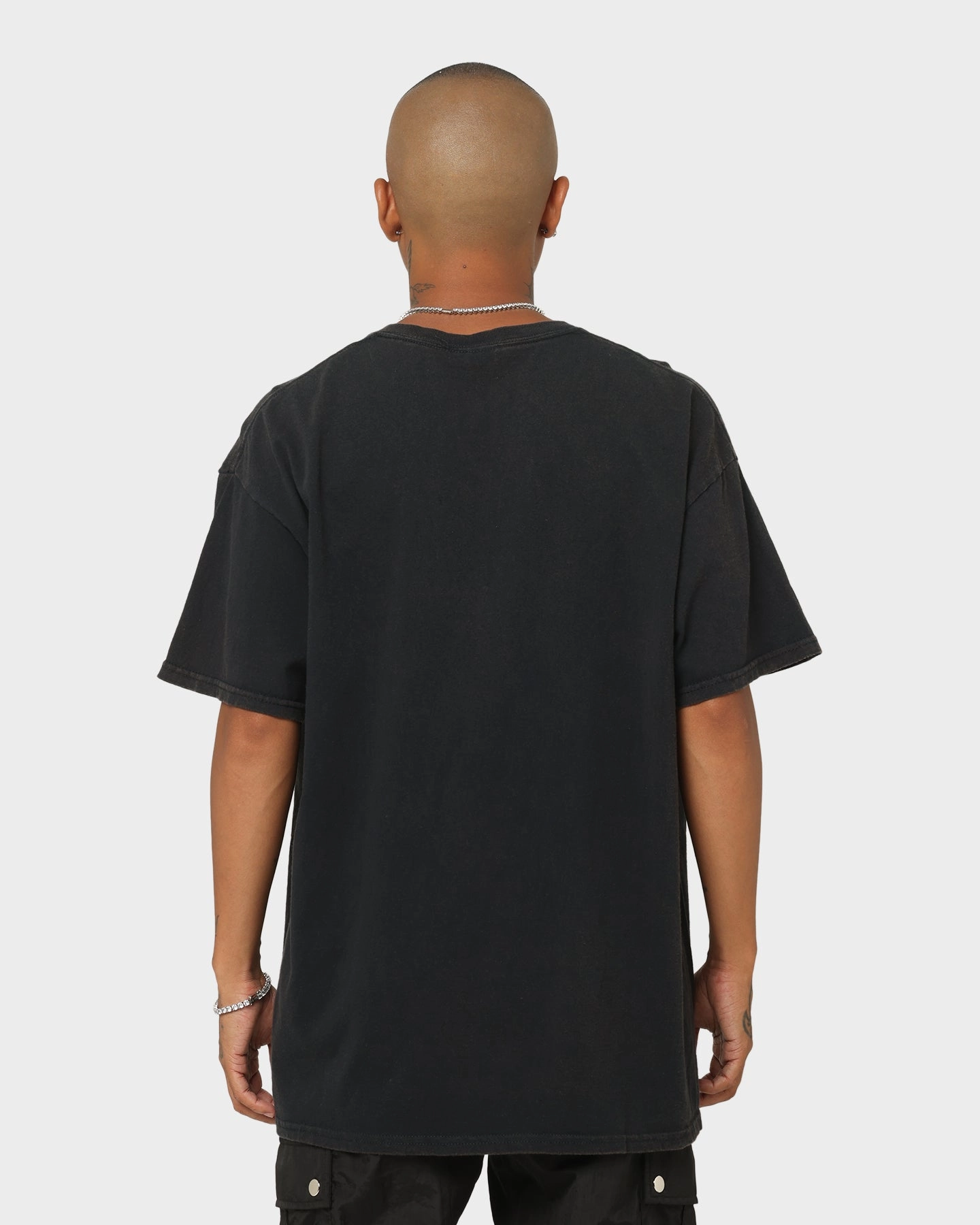 Easygoing Wear Ribbed Collar Trim Goat Crew Korea T-Shirt Black Wash