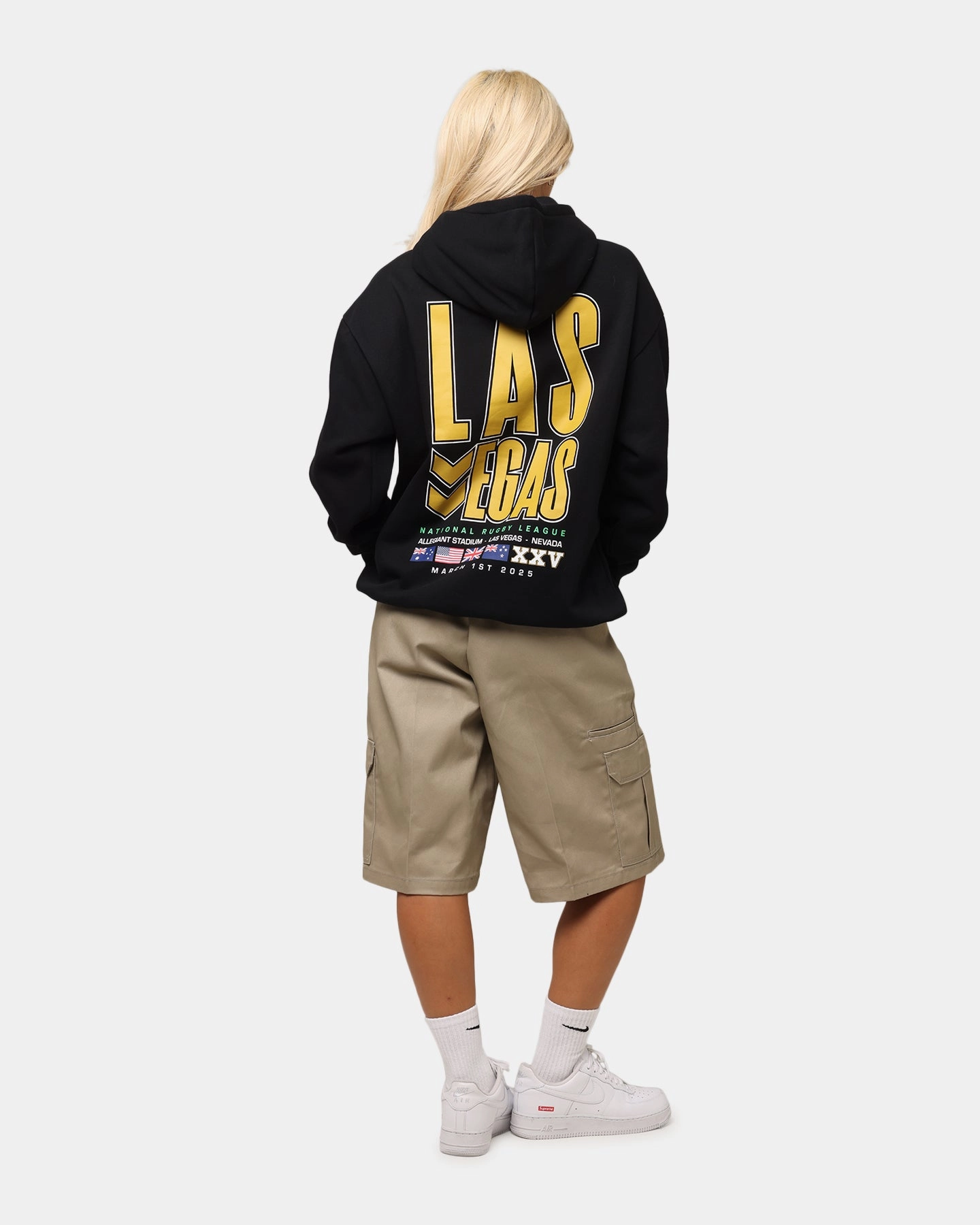 Bleacher Athletic NRL 2025 Las Vegas Round Hoodie Black Time EcoFriendlyMaterial