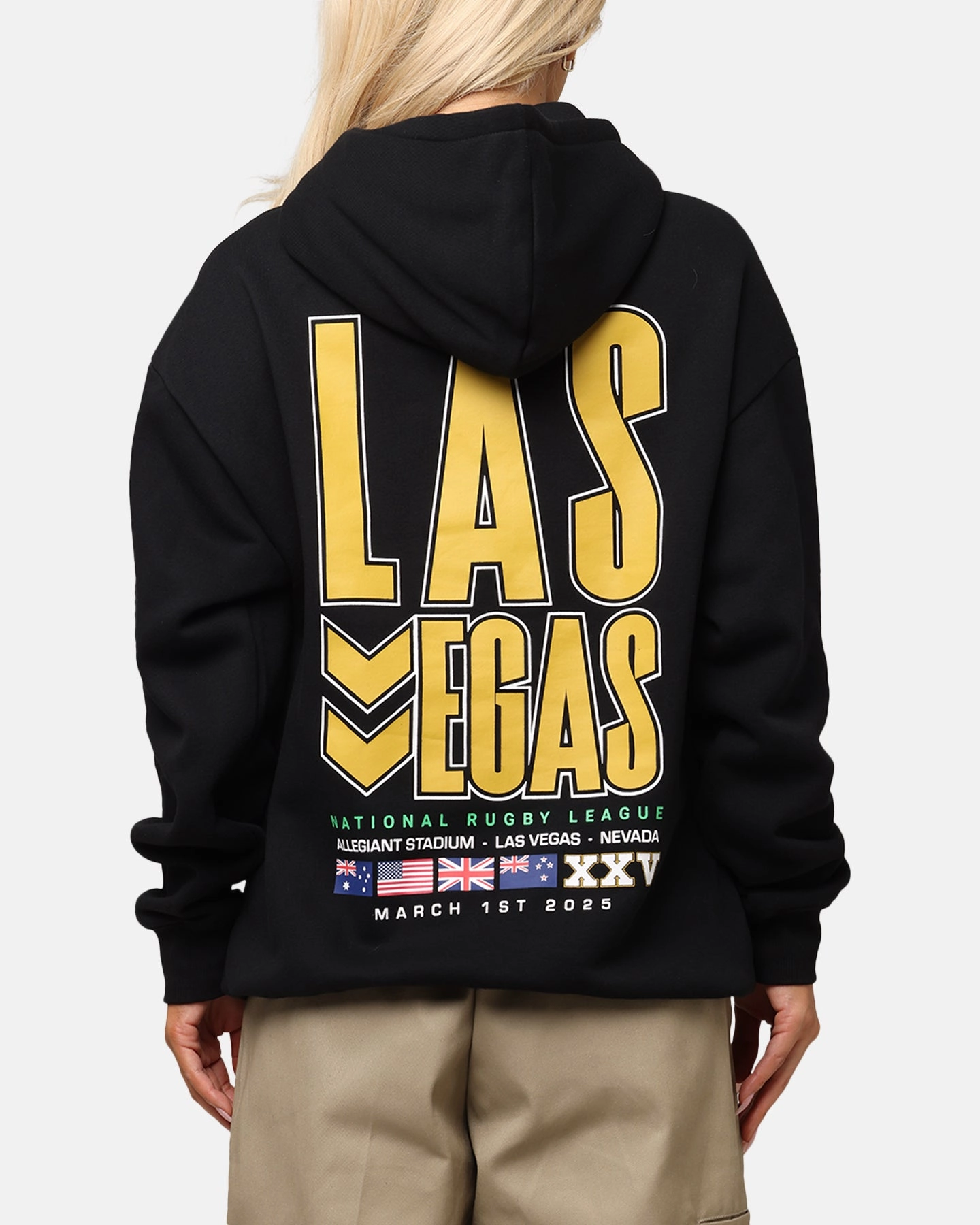 Bleacher Athletic NRL 2025 Las Vegas Round Hoodie Black Easy Comfort