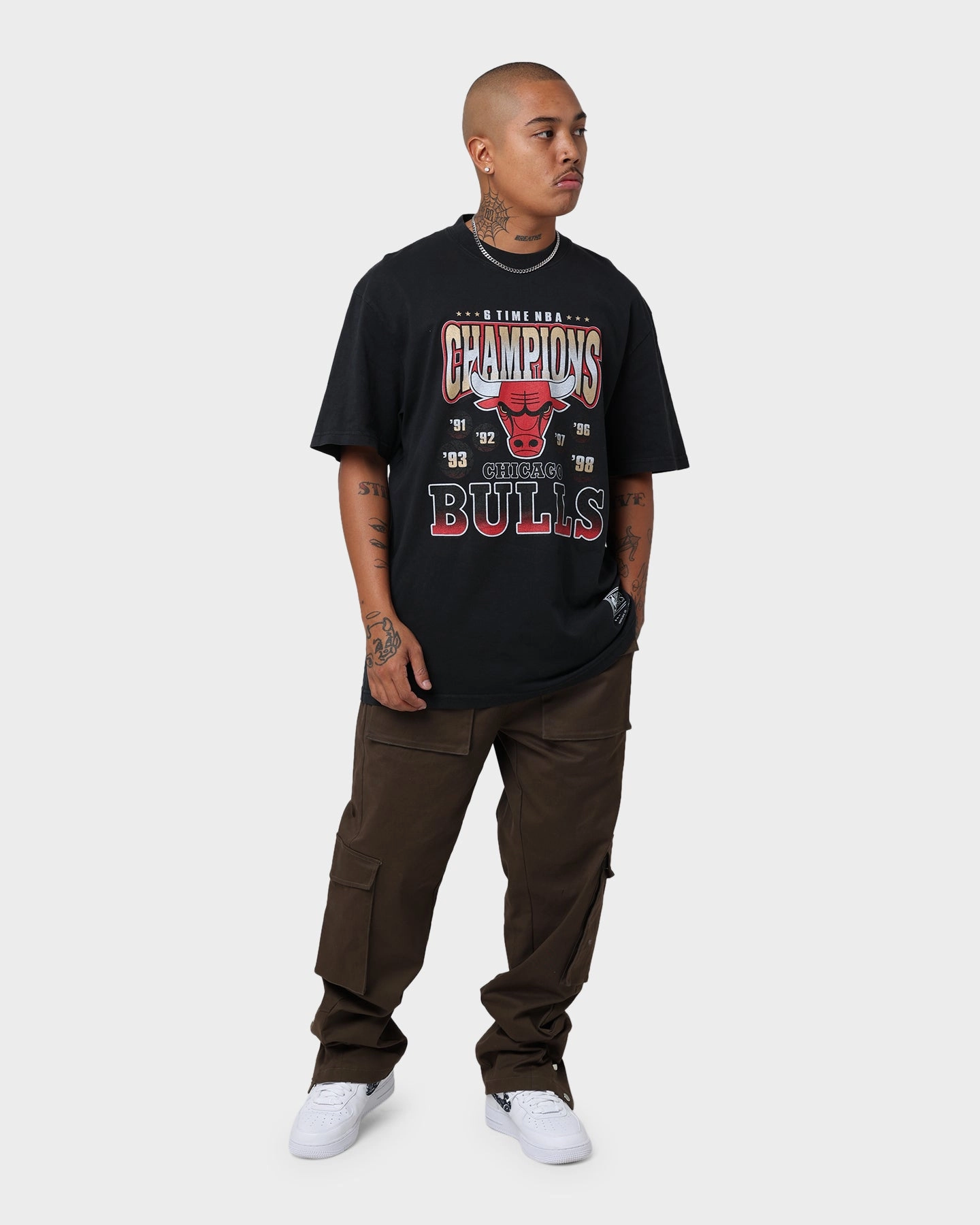 Mitchell & Ness Chicago Bulls Vintage Champ T-Shirt Black Anti Pilling Fabric Sustainable Material Blend