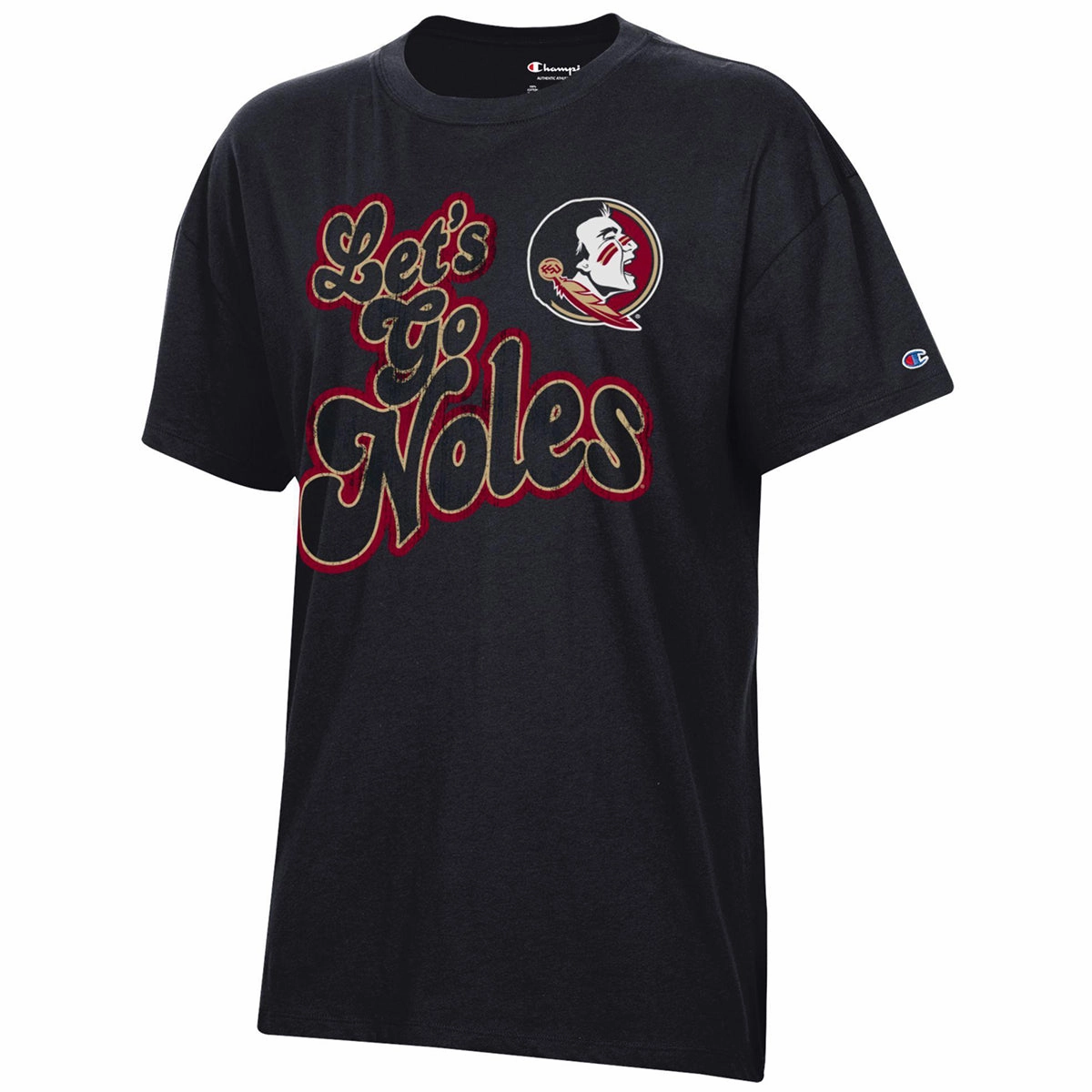 Champion Women's Let's Go Noles/Seminole Logo Design Oversized Short Sleeve T-shirt - Black Perfect Comfort Quality Layer