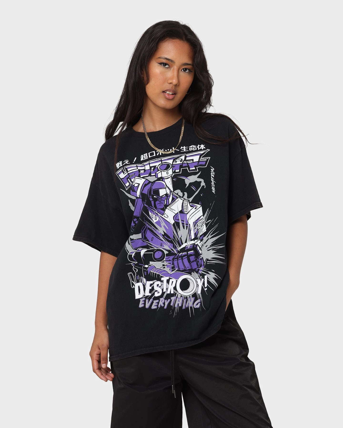 Goat Crew X Transformers Decepticons Vintage T-Shirt Black Wash Layered Neckline Minimalist Style