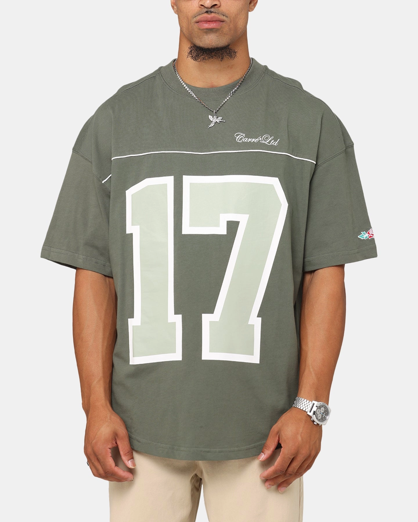 Stain Resistant Carre Hitta Grid Iron T-Shirt Green