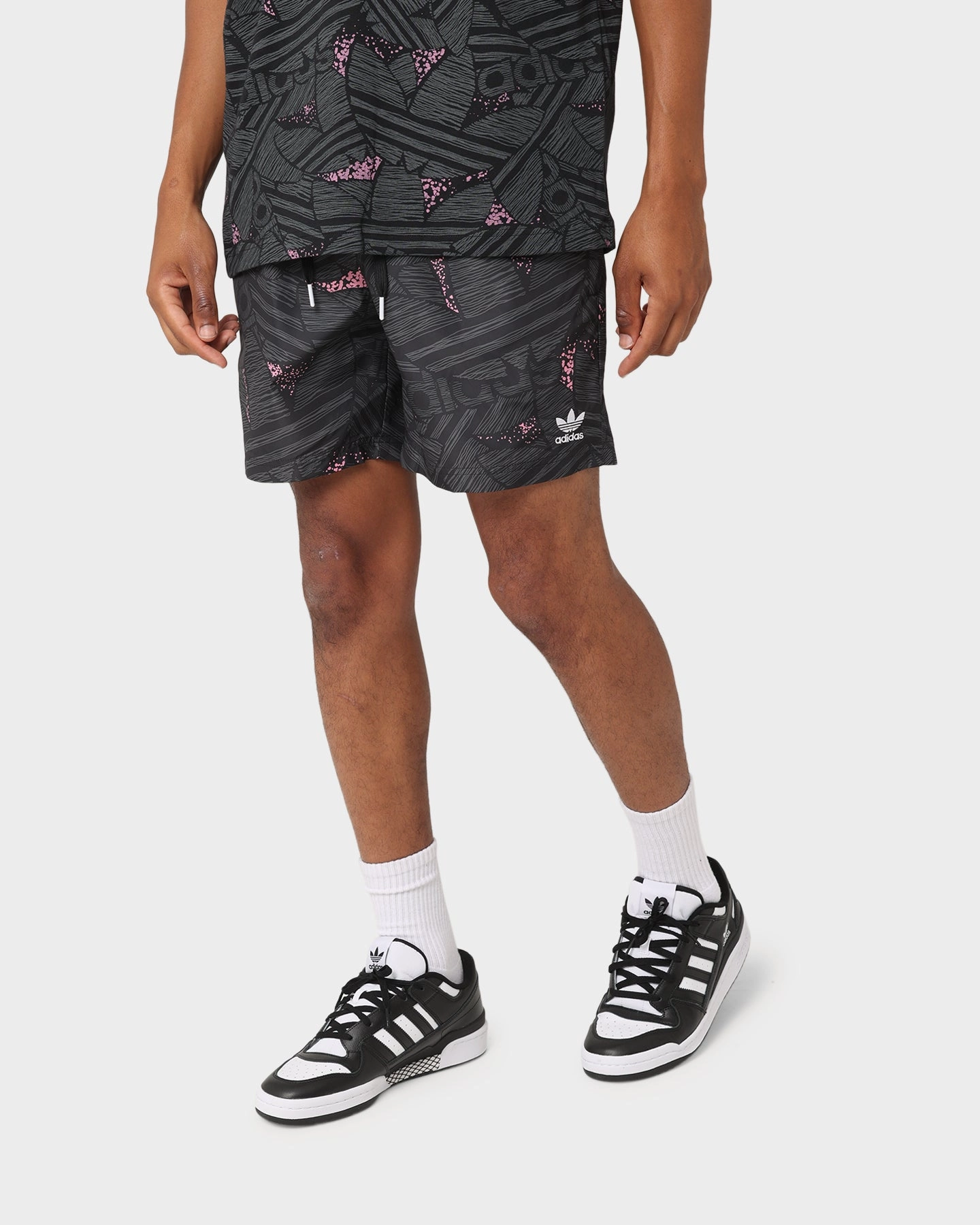light feel Adidas Trefoil All Over Print Swim Shorts Black/Grey Sox