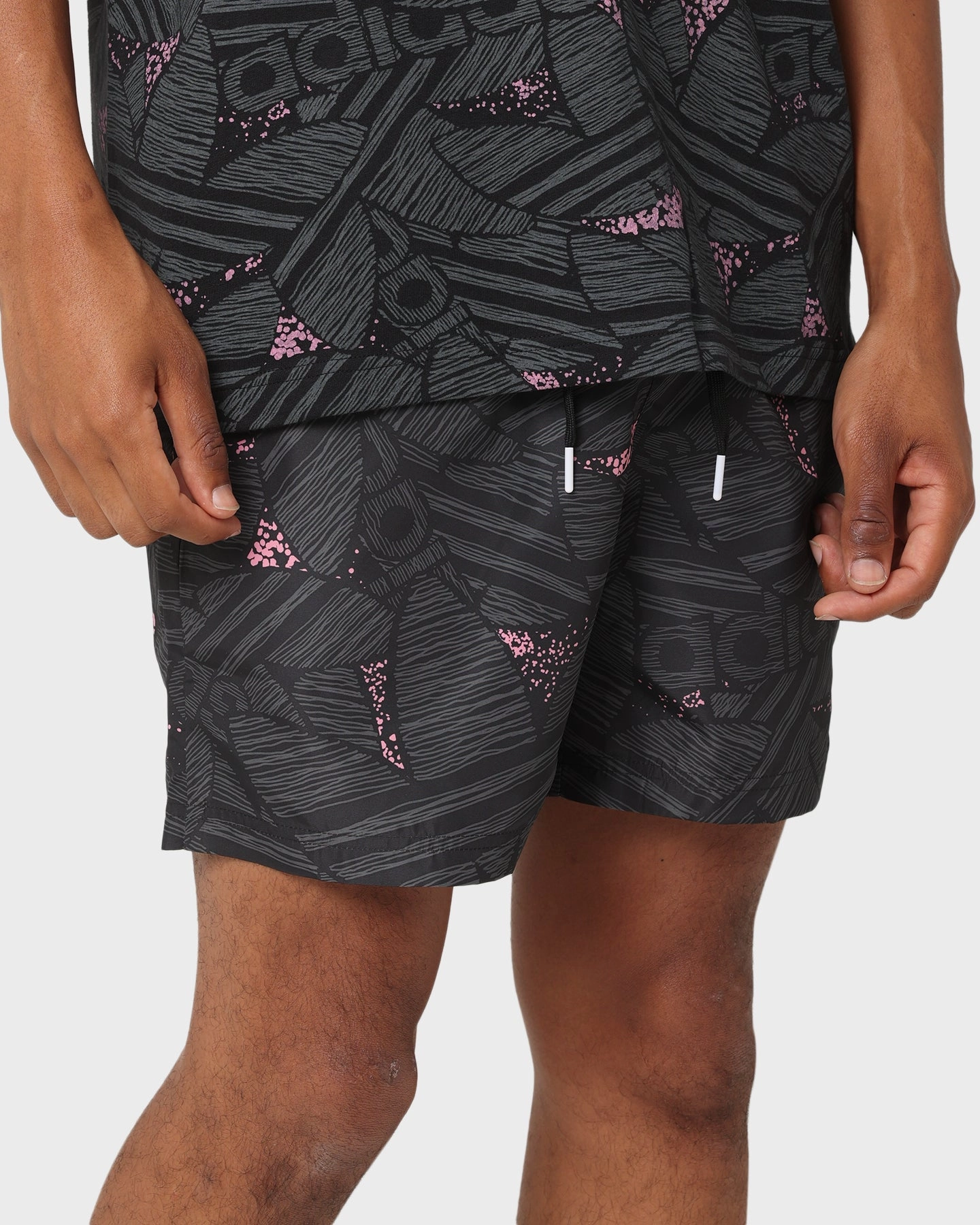 Adidas Trefoil All Over Print Swim Shorts Black/Grey Sox Secure Closure System