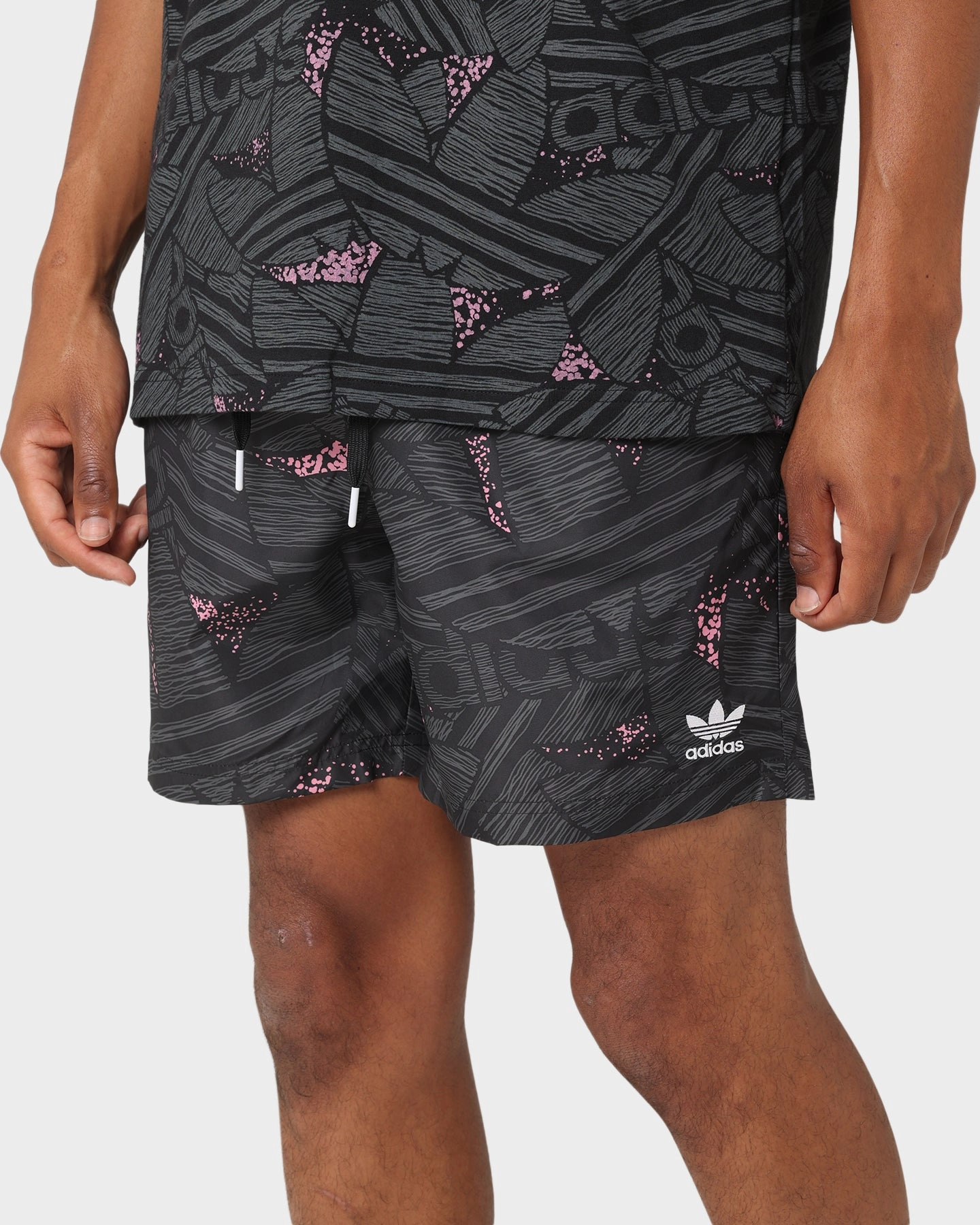 Adidas Trefoil All Over Print Swim Shorts Black/Grey Sox Warm Day