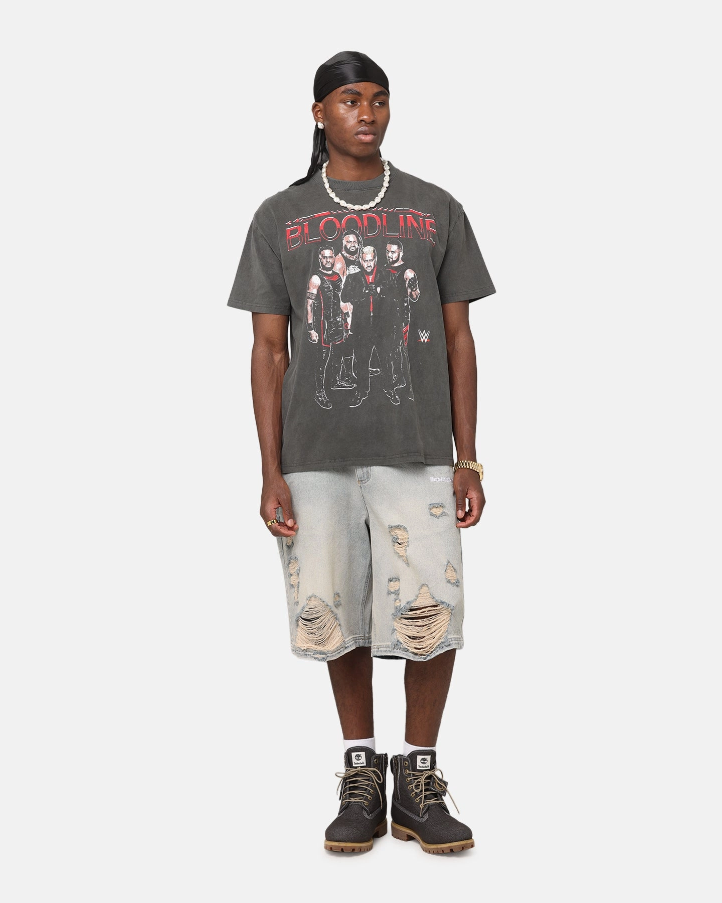 Culture Kings X WWE The Bloodline Heavyweight T-Shirt Black Wash Light Layer