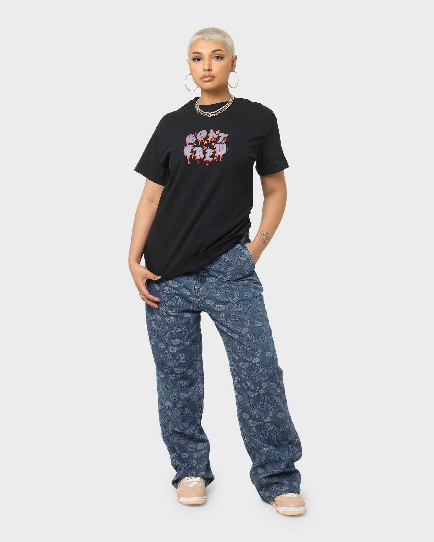 Classic Outfit Style Goat Crew Drip Logo T-Shirt Black/Blue/Orange