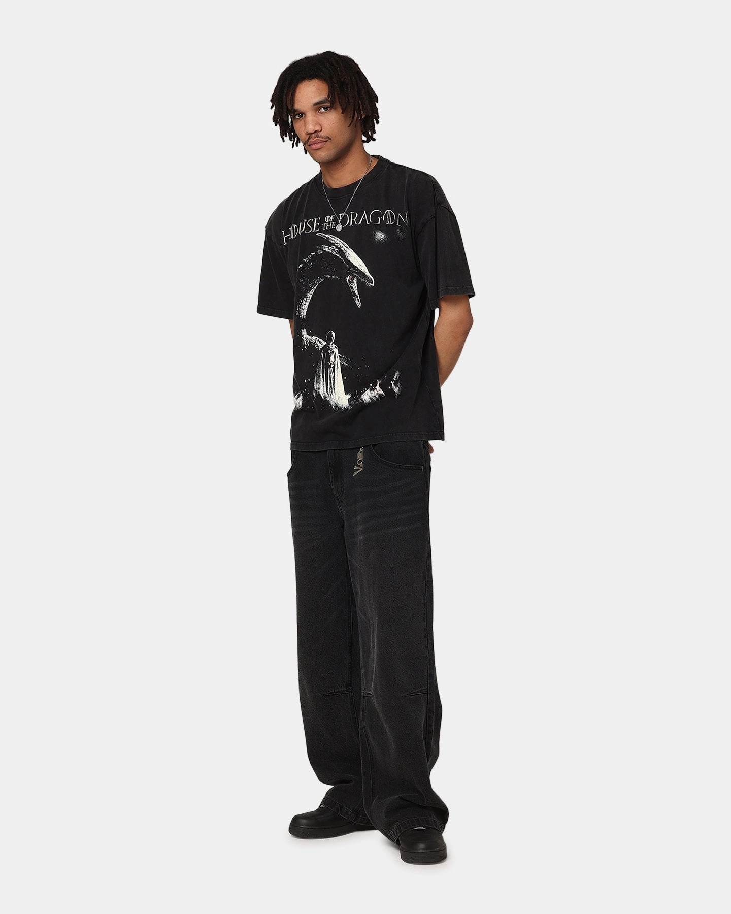 Goat Crew X House Of The Dragons Fire Vintage T-Shirt Black Acidwash Fashion Top