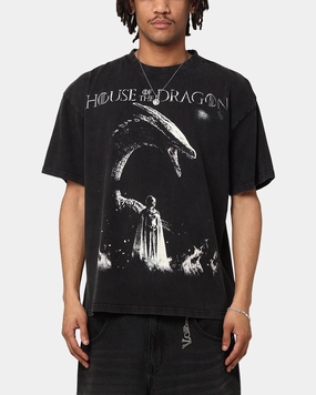Goat Crew X House Of The Dragons Fire Vintage T-Shirt Black Acidwash Organic Cotton Construction Trendy Tops