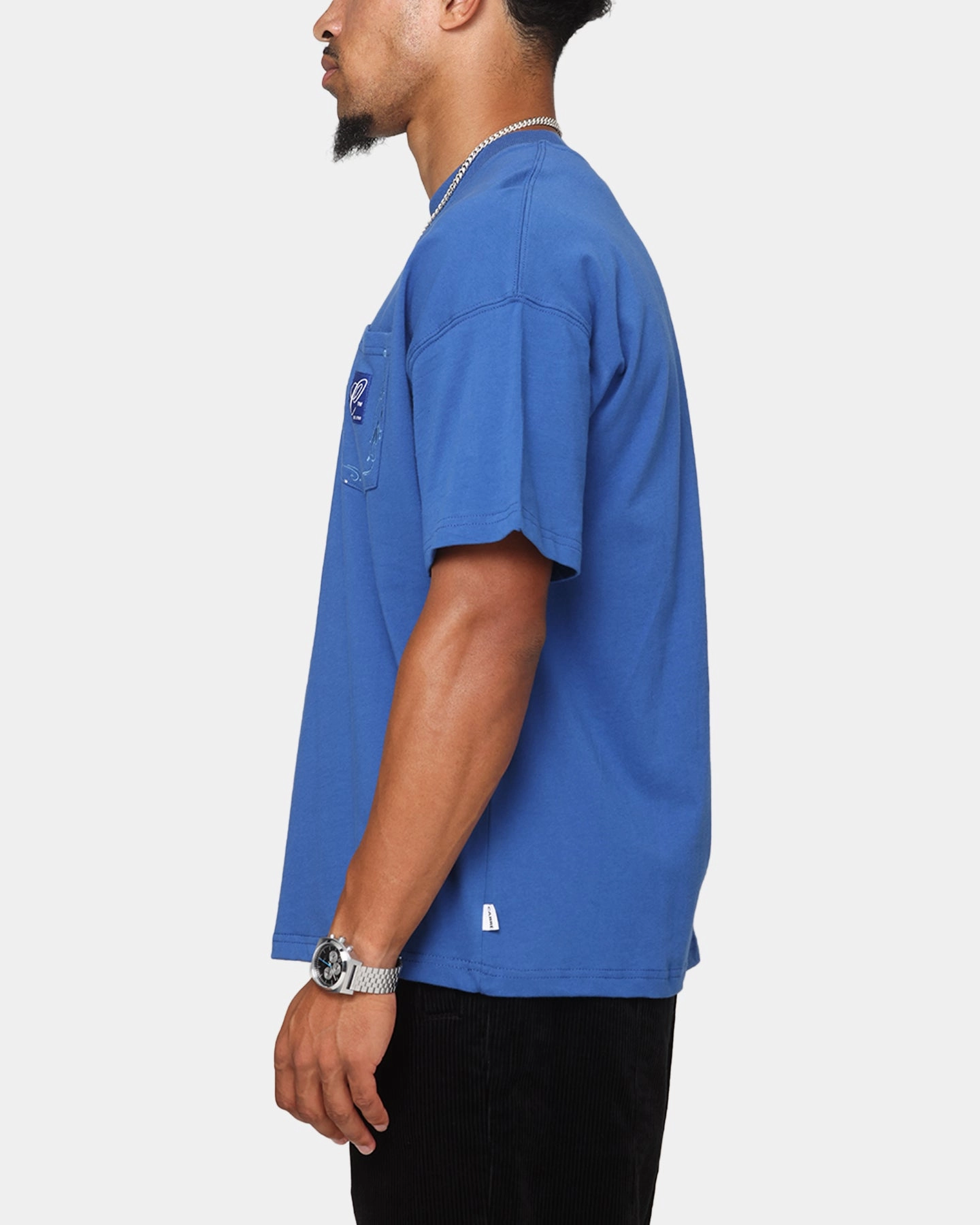 Carre Floral Pocket Oversized T-Shirt Blue Moisture Wicking Fabric