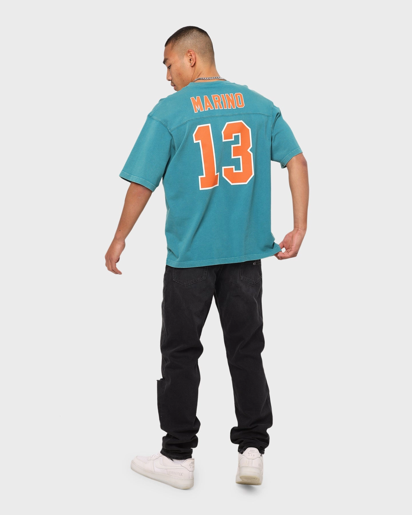 Fashion and Comfort Mitchell Miami Dolphins Off Field Helmet Vintage T-Shirt Faded Teal