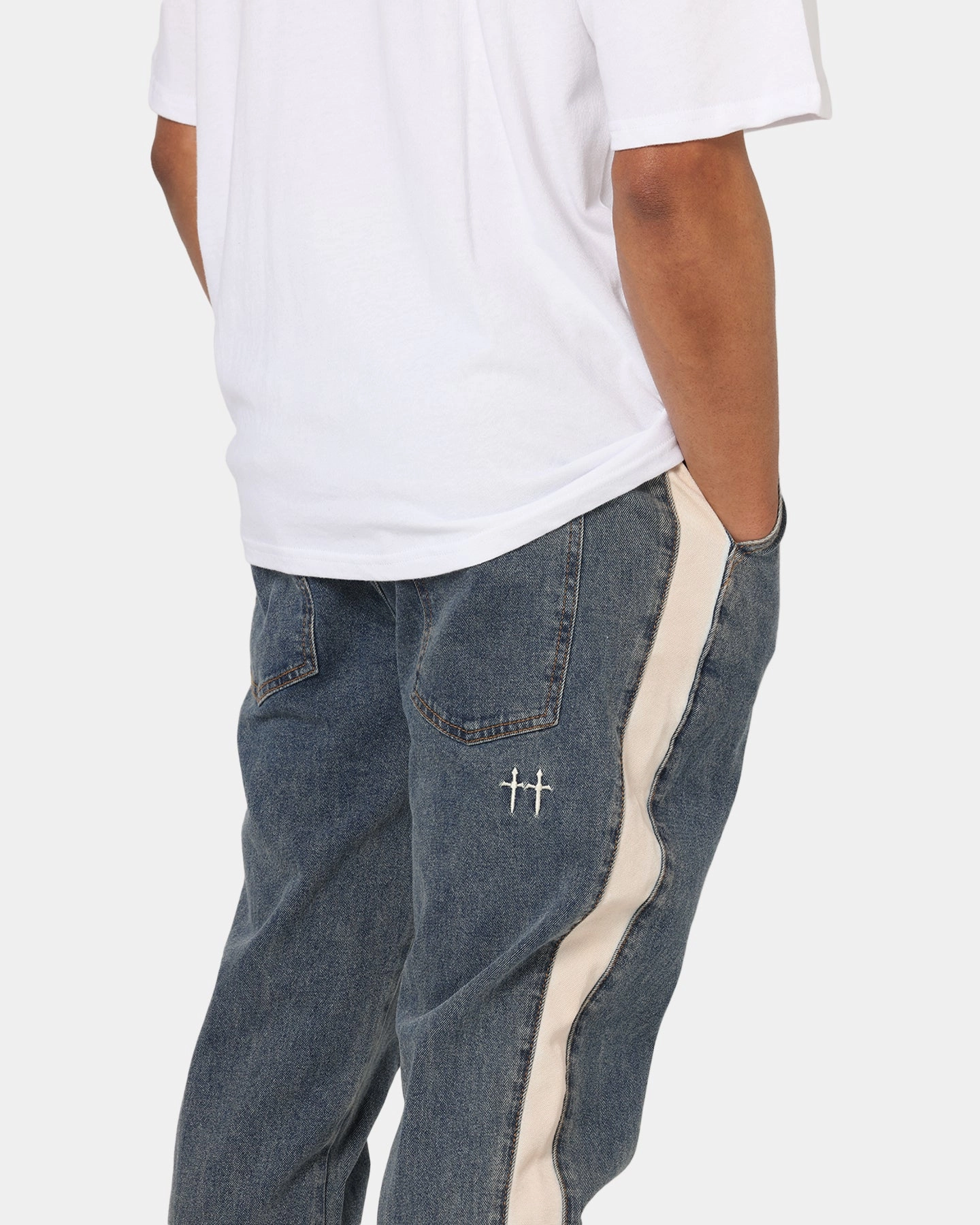 Saint Morta Sidewinder Denim Joggers Dirty Denim Functional Look