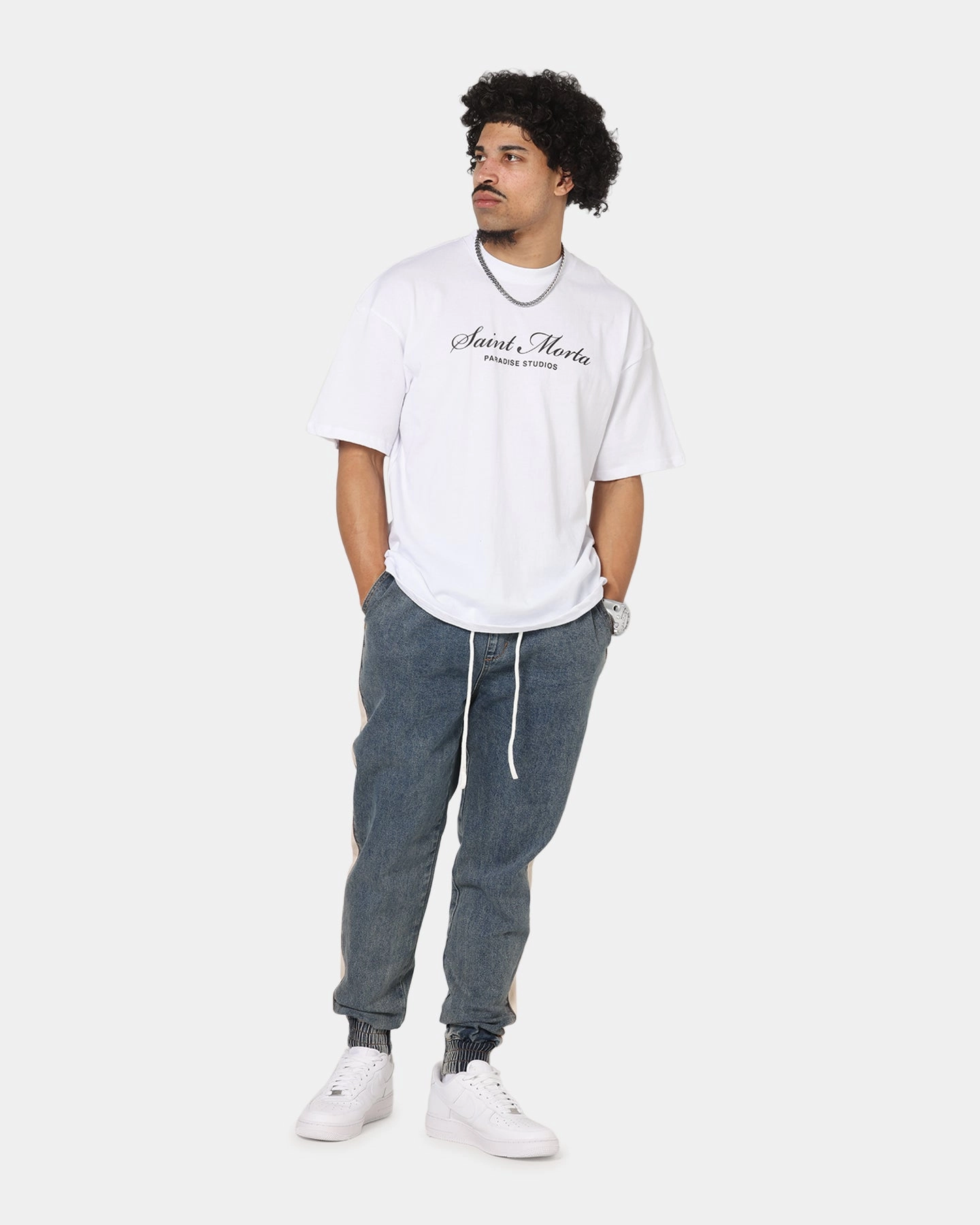 Saint Morta Sidewinder Denim Joggers Dirty Denim NonChafingEdges AdjustableWaistband