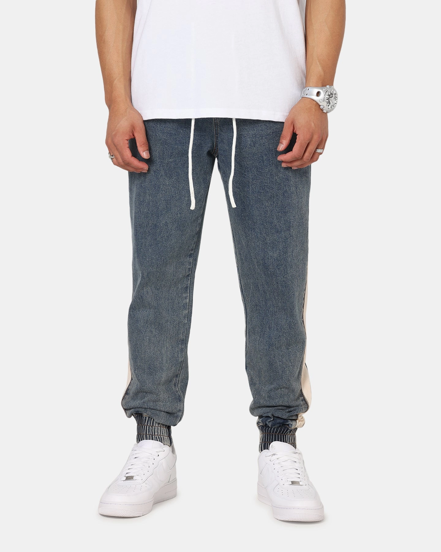 Saint Morta Sidewinder Denim Joggers Dirty Denim Chic Look