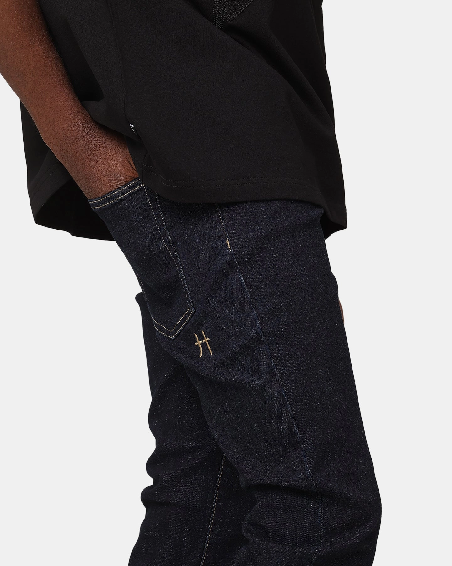 Eco Friendly Dye Process Saint Morta Tapered Denim Jeans Raw Indigo