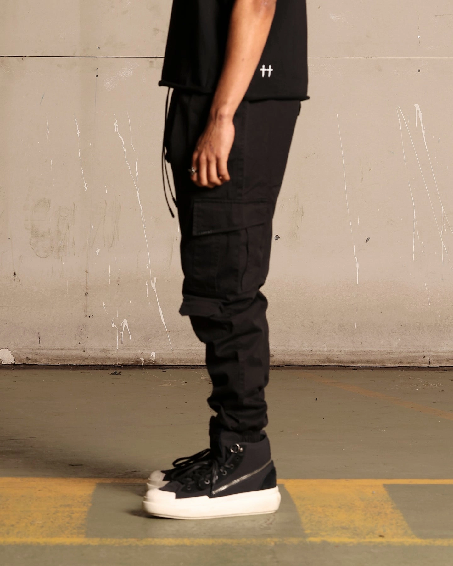 Urban Cool Trendy Waist Saint Morta Utility Joggers Black