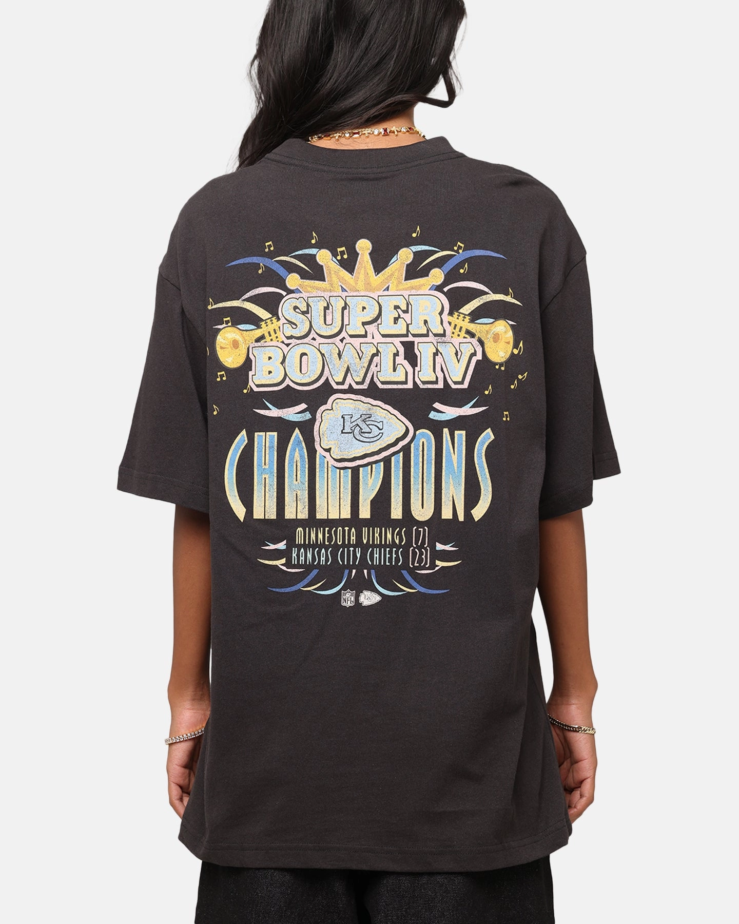 LowImpactDye Temperature Regulating Mitchell & Ness New Orleans 1970 Super Bowl IV Match Up T-Shirt Faded Black