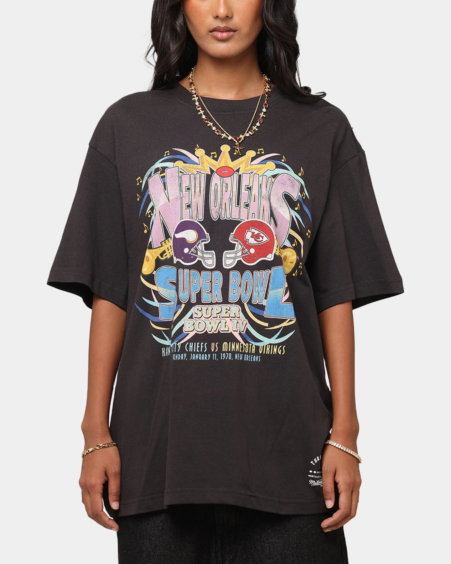 Casual Comfort Look Breathable Comfort Mitchell & Ness New Orleans 1970 Super Bowl IV Match Up T-Shirt Faded Black
