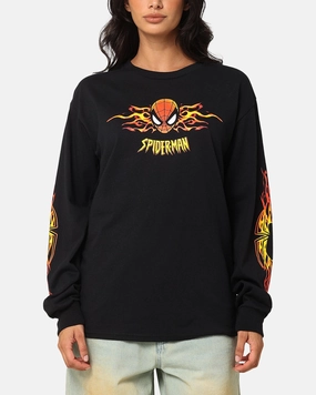 Versatile Piece Smooth Jersey Texture Goat Crew Marvel Spider-Man Y2K Spidey Long Sleeve T-Shirt Black