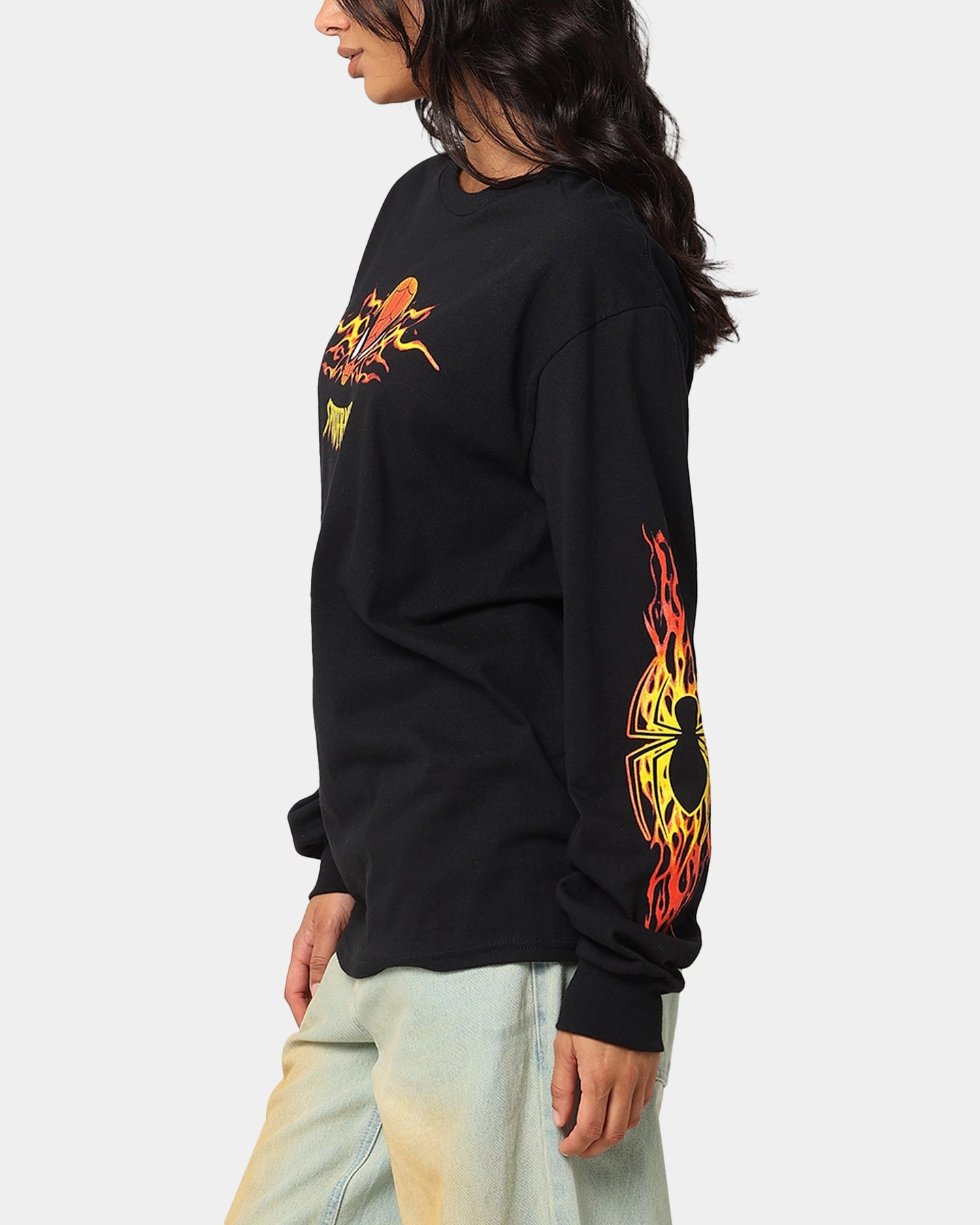 Fashion-Forward MicroPiqueKnit Goat Crew Marvel Spider-Man Y2K Spidey Long Sleeve T-Shirt Black