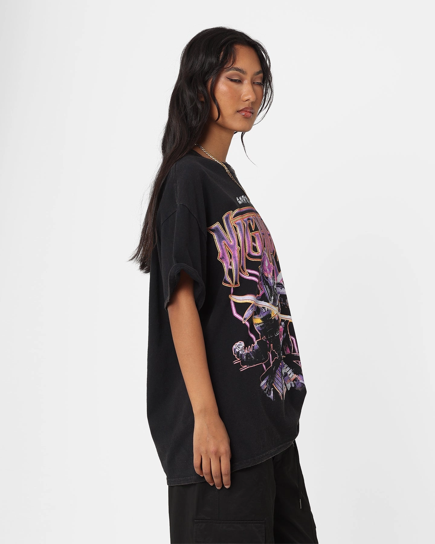 Elderly clothing SoftenedTexturedWeave Goat Crew X Transformers Nightbird Vintage T-Shirt Black Wash
