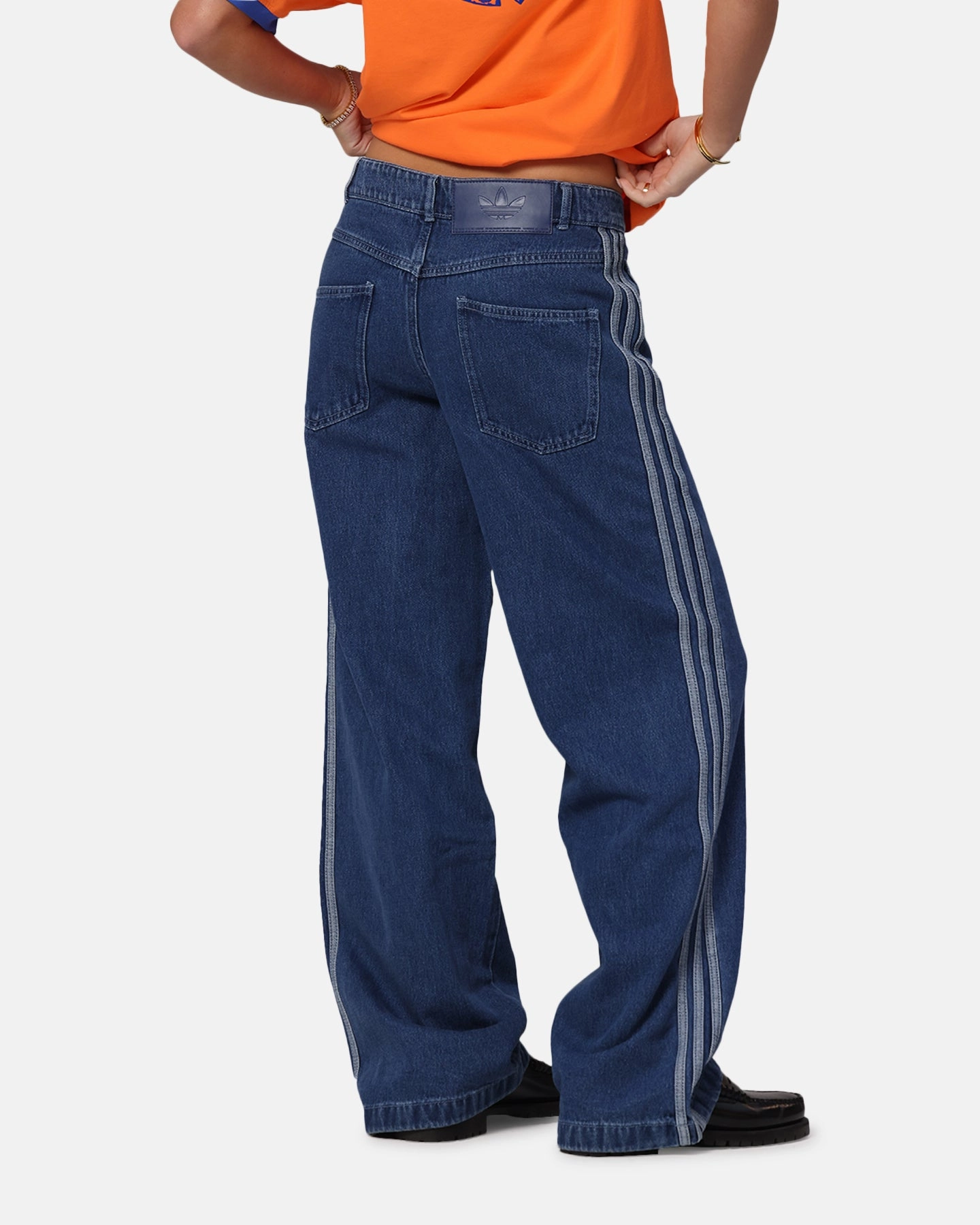 Adidas Women's Denim 3-Stripes Track Pants Indigo Denim Tapered leg Relaxed Look