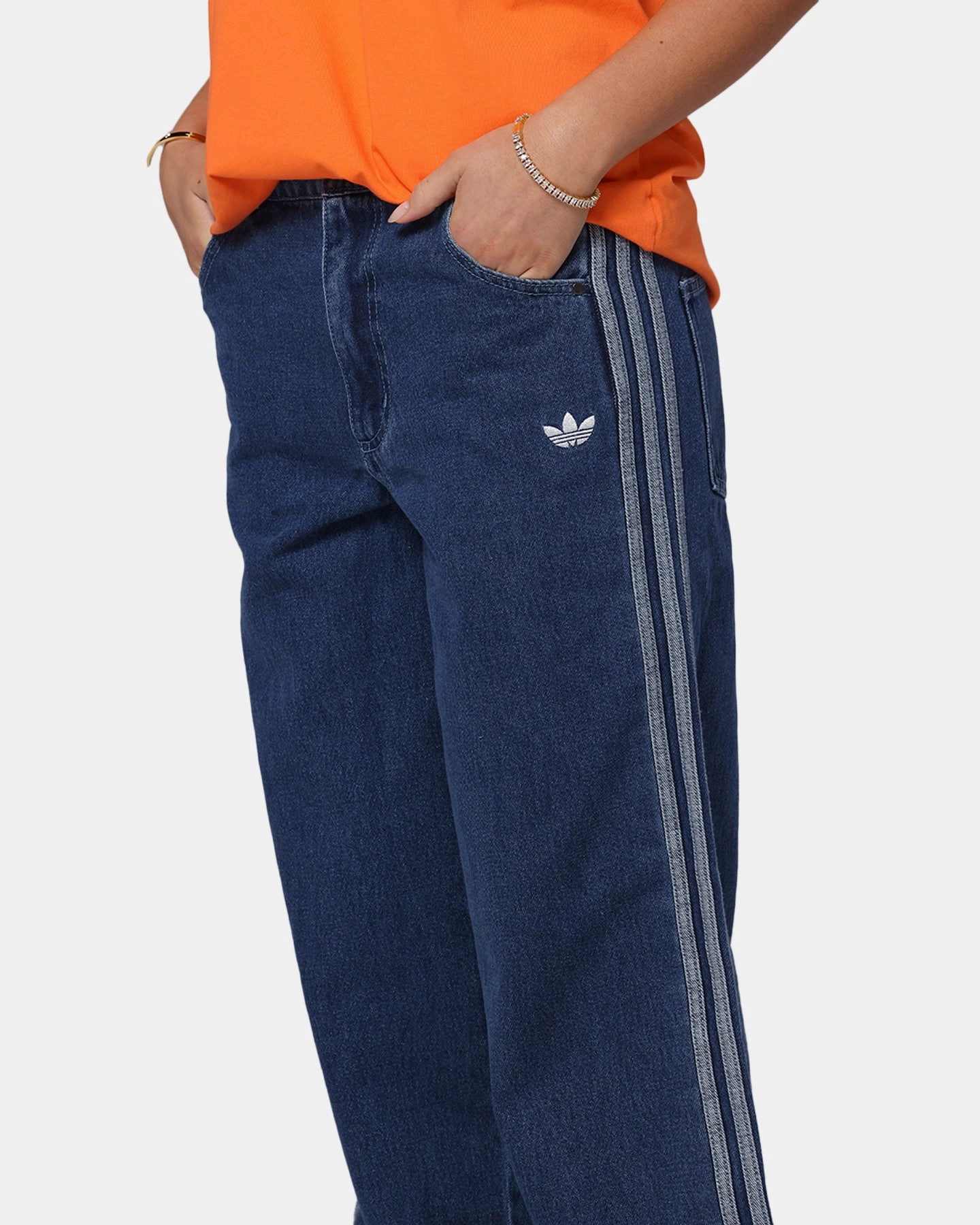 Adidas Women's Denim 3-Stripes Track Pants Indigo Denim Structured fabric