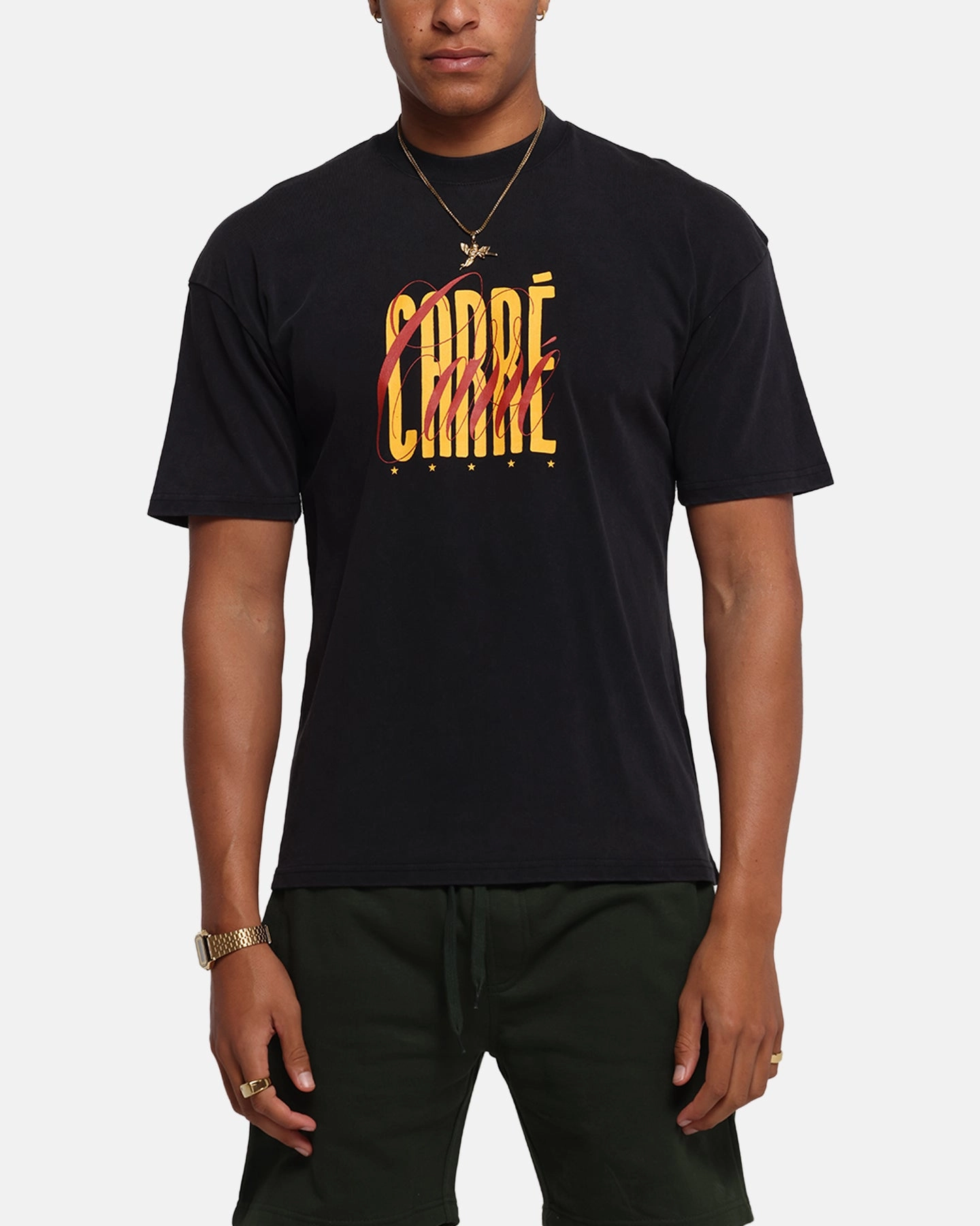Timeless Fashion Carre Golden Scale T-Shirt Black Acidwash