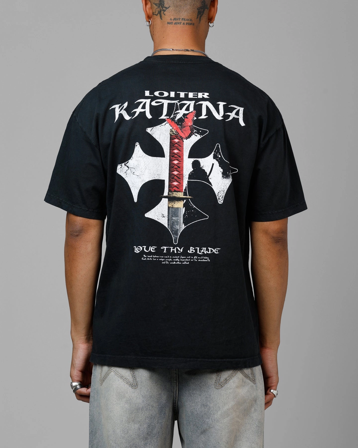 Premium Comfort Essential layering piece Loiter Katana Vintage T-Shirt Black Acidwash